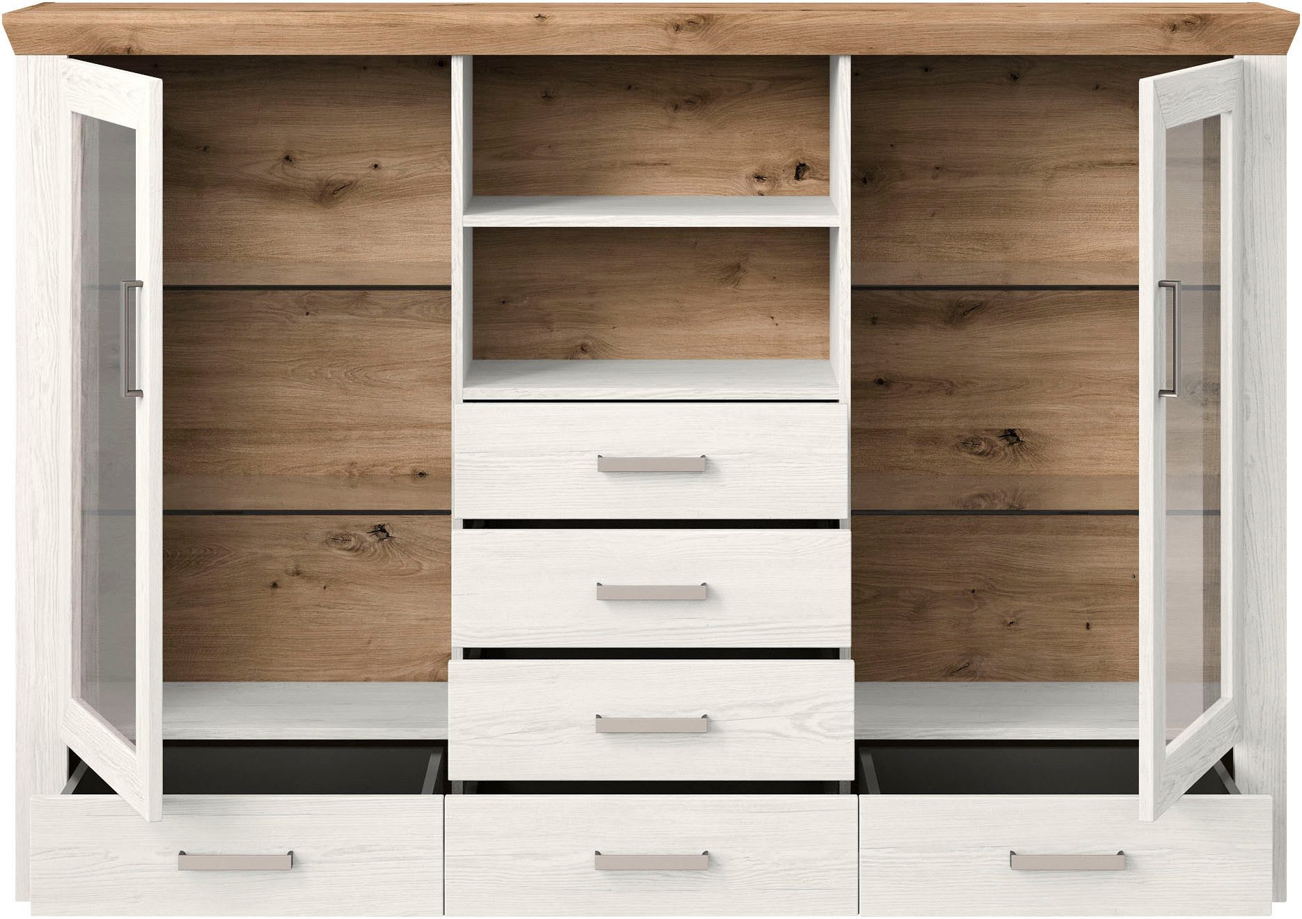 set one by Musterring Highboard York Type 56, met Glazendeuren, verlichting optioneel, B 184 cm