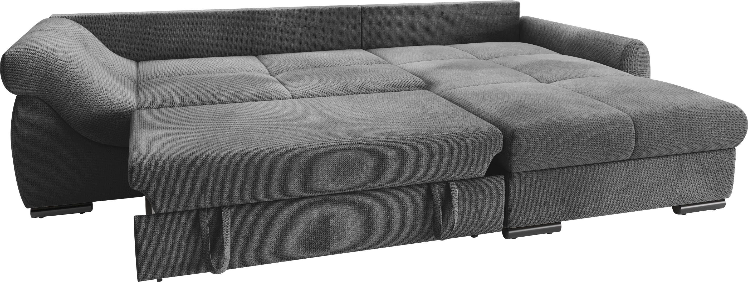Mr. Couch Hoekbank Livorno DuraFlex L-vorm incl. hoogslaper beduitbreiding, xl bedbox wit gecoat