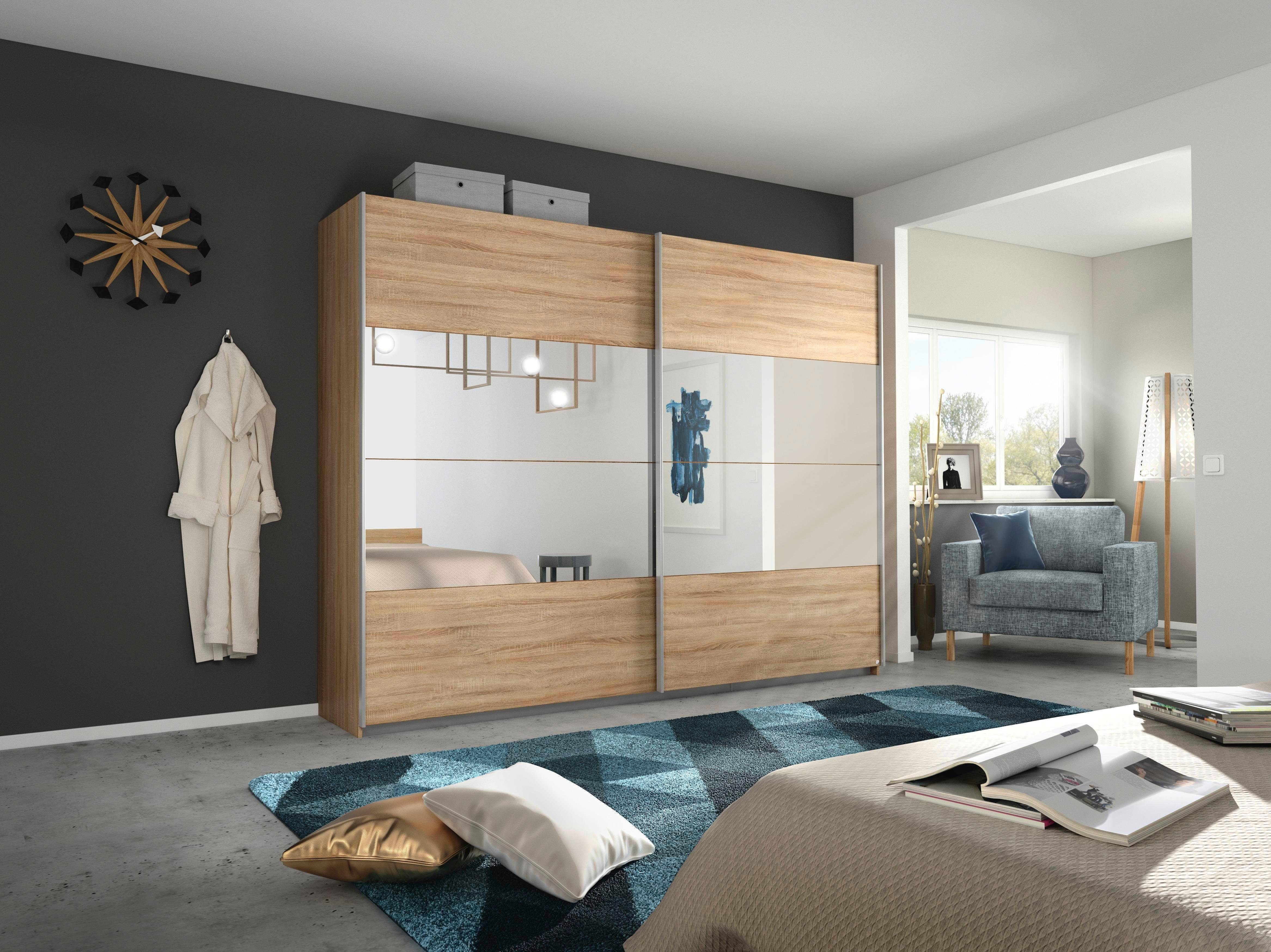 rauch Zweefdeurkast Quadra inclusief wasindeling en extra planken zweefdeurkasten maat 271 cm x 210 cm x 62 cm beige
