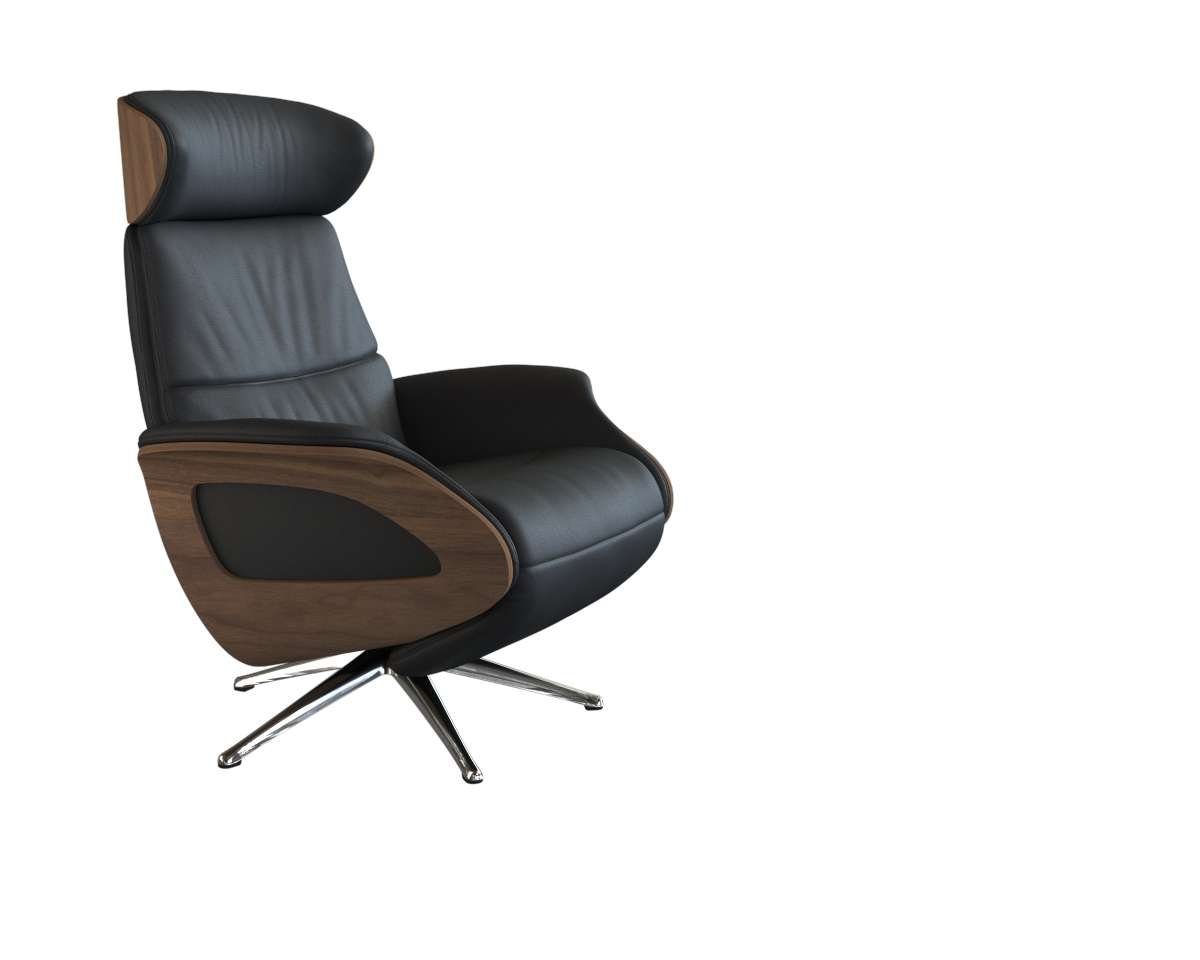 FLEXLUX Relaxfauteuil Clement praktische elektrische fauteuil Maat M, elektrische rug- en voetensteun, accu, armleuning Walnoot, aluminium voet