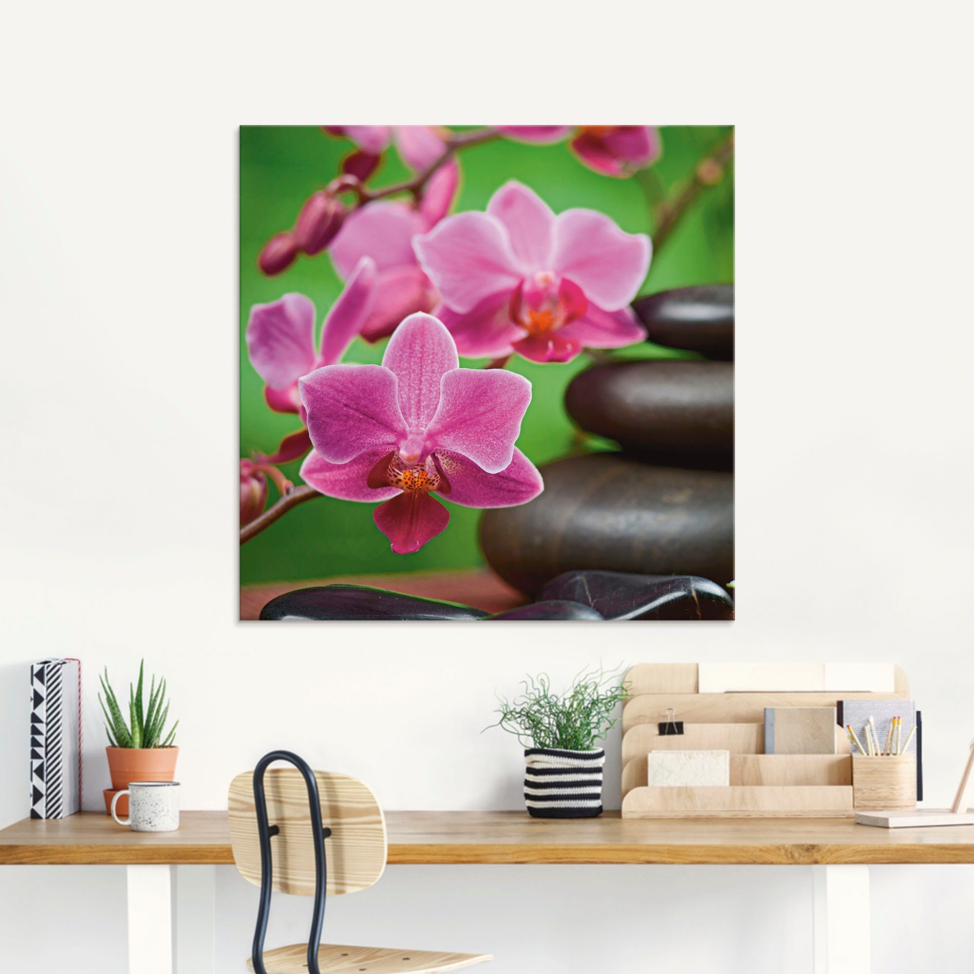 Artland Print op glas Zen basaltstenen en bamboe op hout