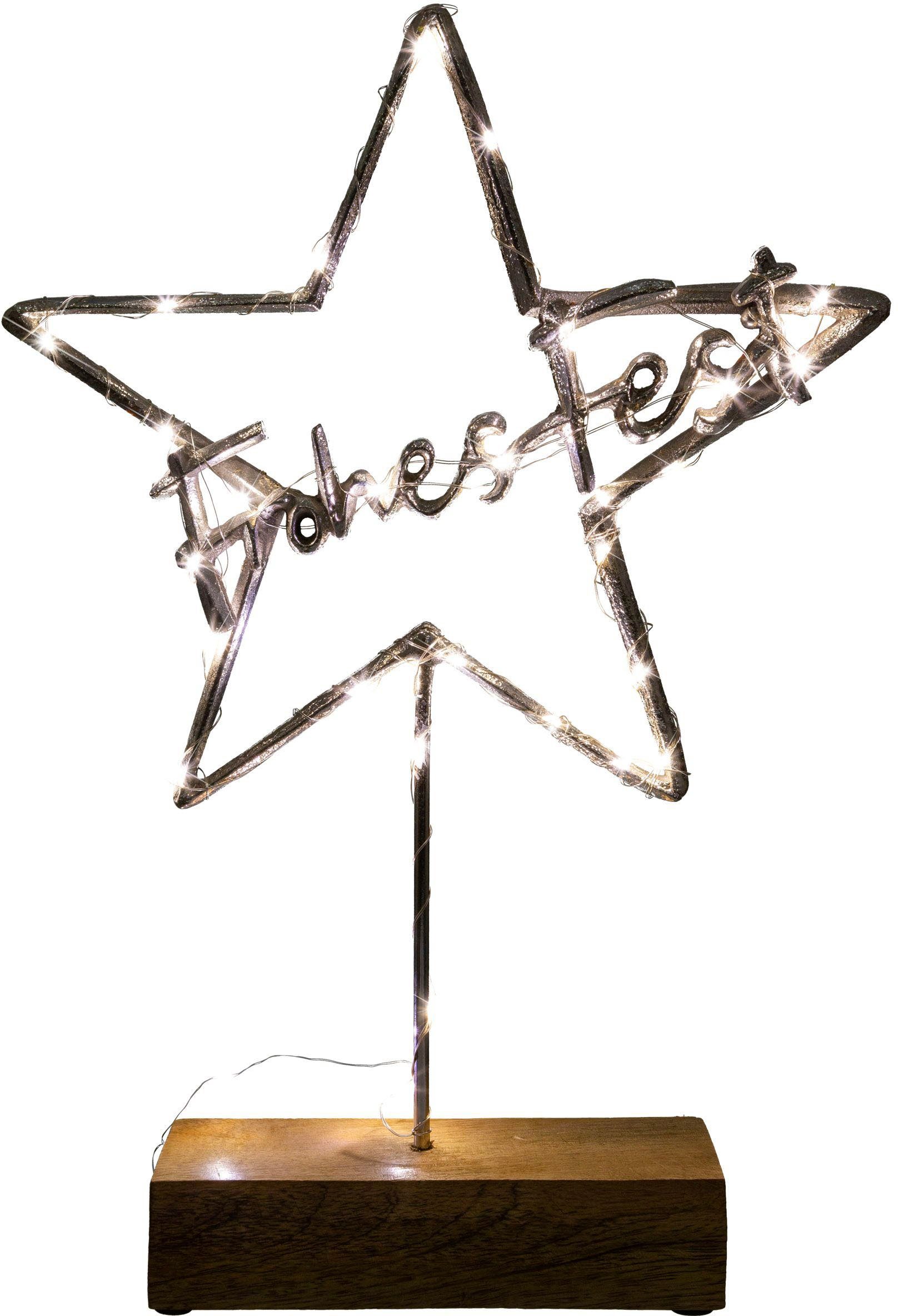Creativ deco Decoratief object LUMEN, decoratiester met opschrift "Frohes Fest" Kerstdecoratie met LED-verlichting, batterijvoeding (1 stuk)