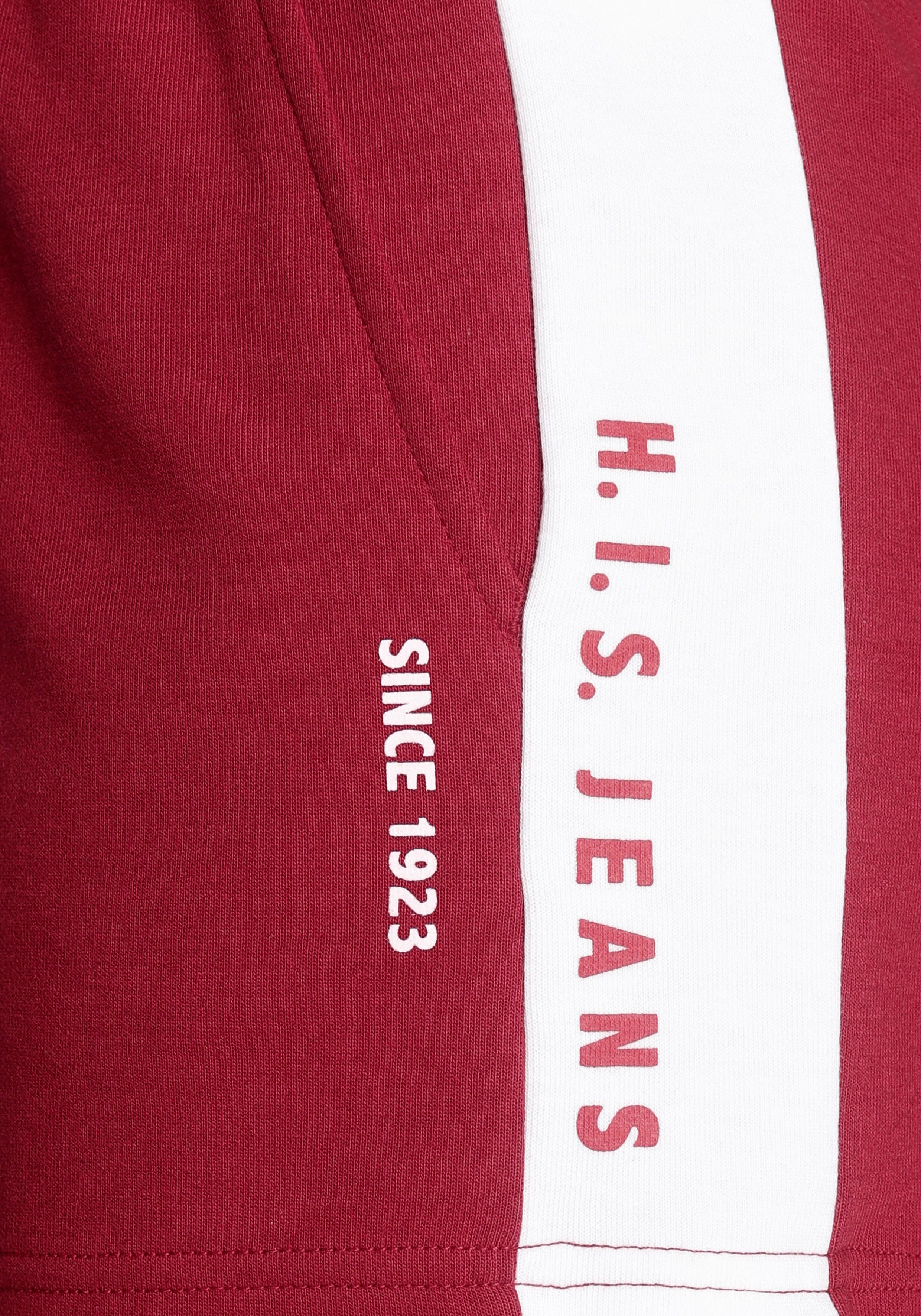 H.I.S Short met witte strepen opzij en logoprint