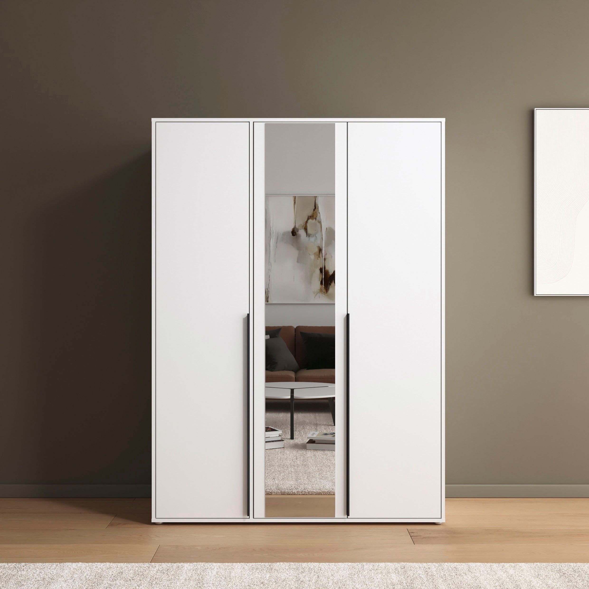 rauch Draaideurkast Kledingkast Kast Garderobe Wasmand NAGATA met Spiegel und modernen stangengriffen in graumetallic topseller made in germany