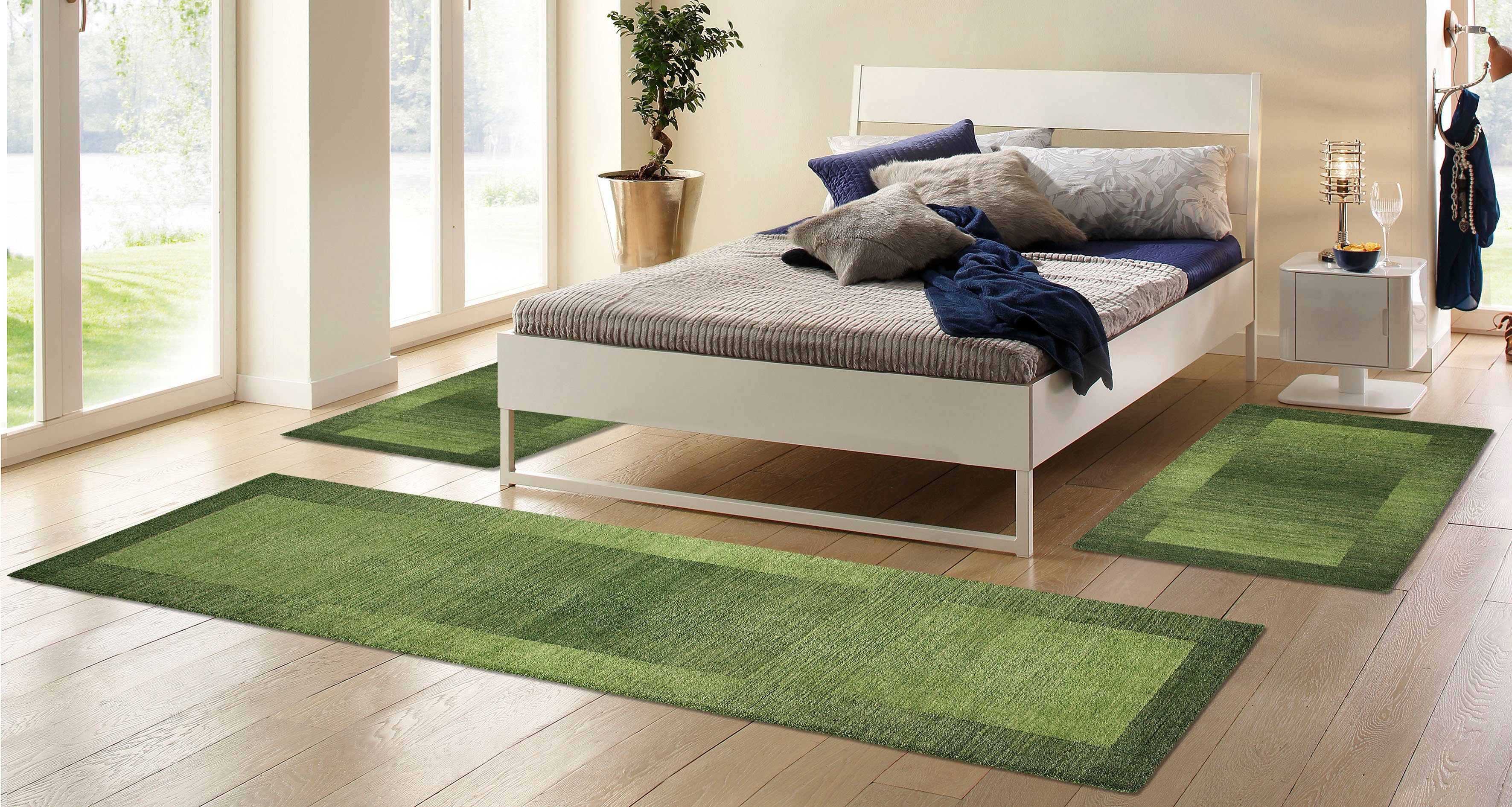 THEKO Set slaapkamerkleedjes Gabbeh super, Handgeweven vloerkleed, randdessin, zuivere wol, met de hand geweven