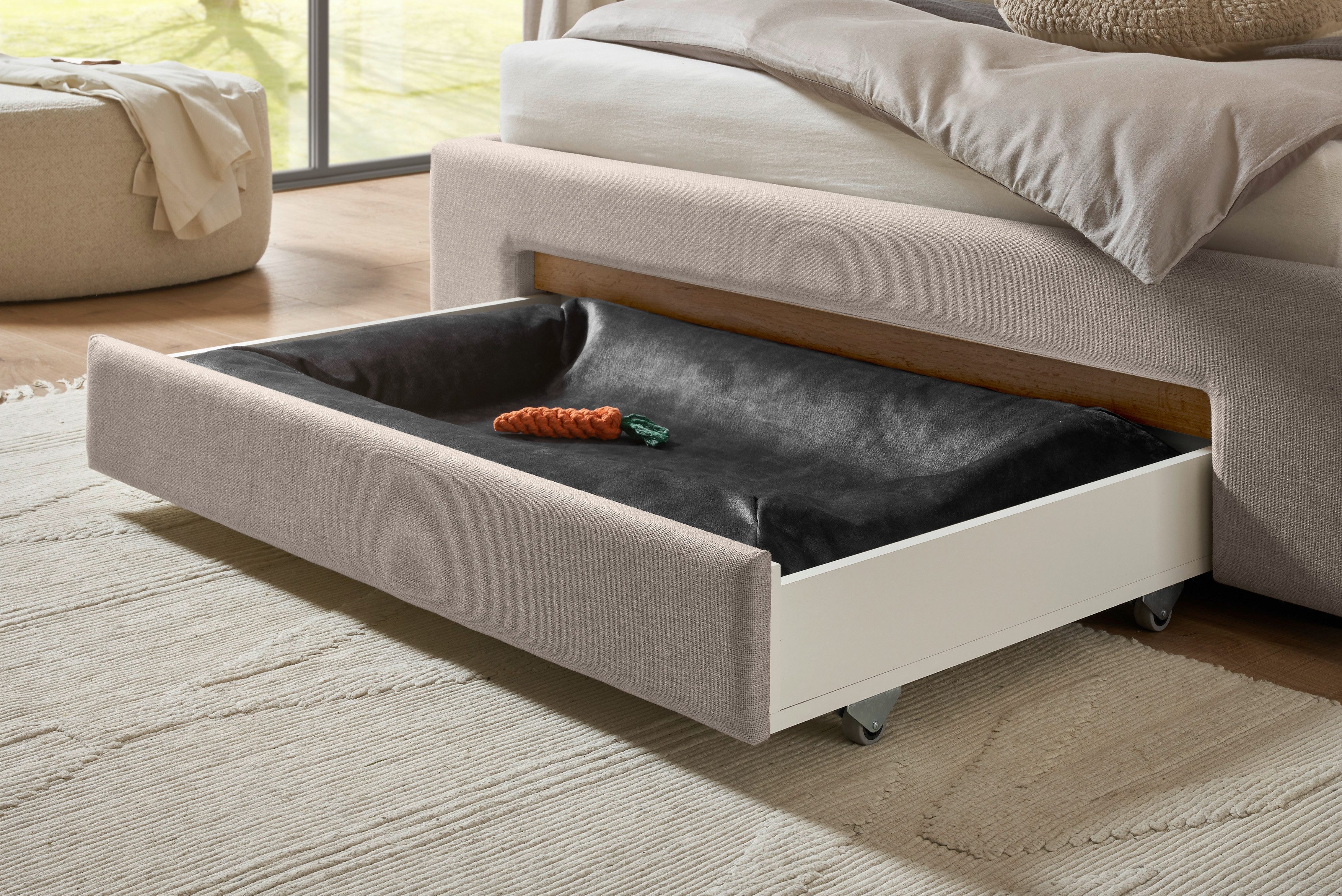 INOSIGN Gestoffeerd bed CiTY/GiRON, bedframe met bedlade, gestoffeerd opbergbed met hondenbed of opberglade, bekleding van corduroy of linnenlook