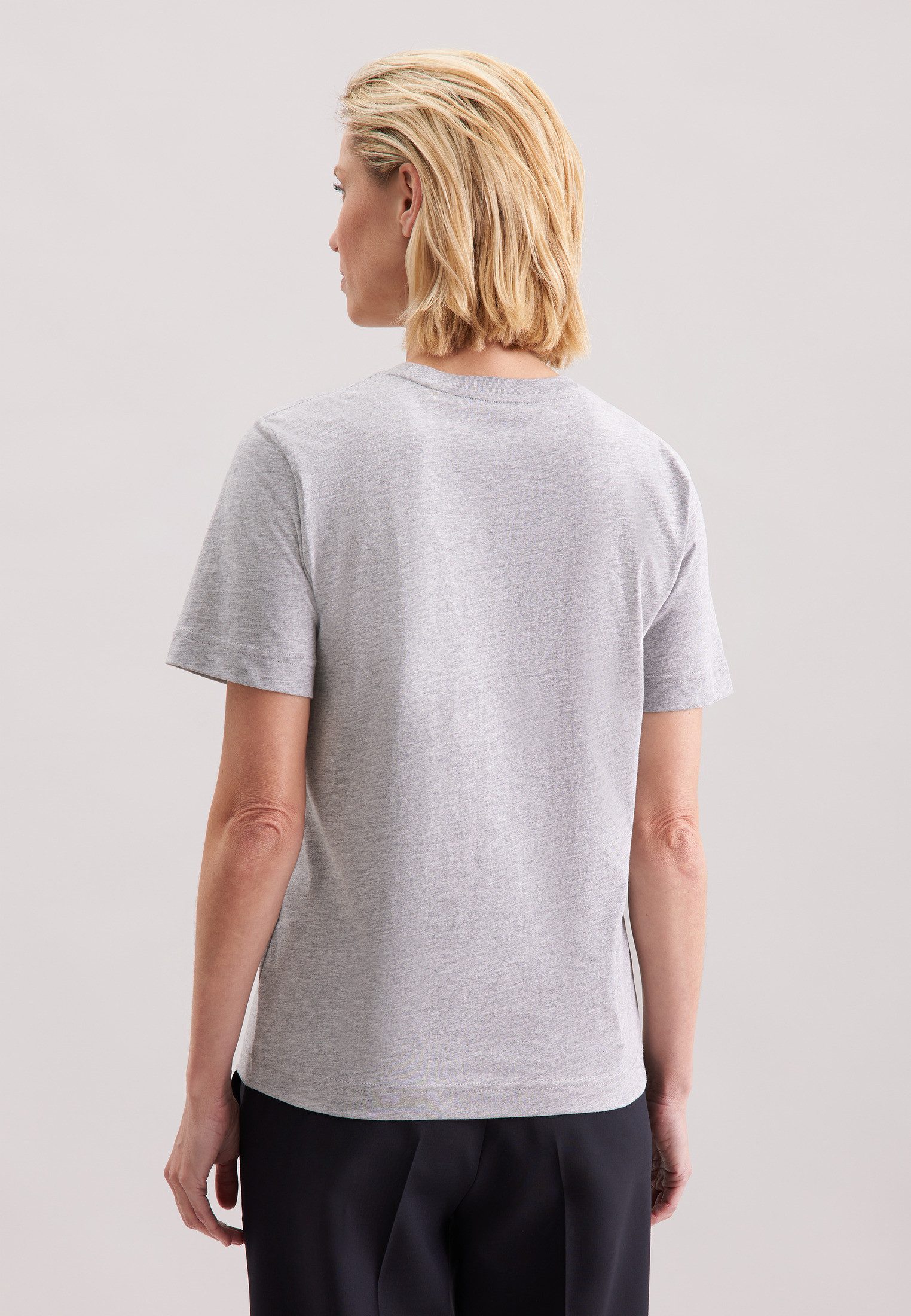 seidensticker T-shirt Zwarte roos 1/2 ronde hals uni