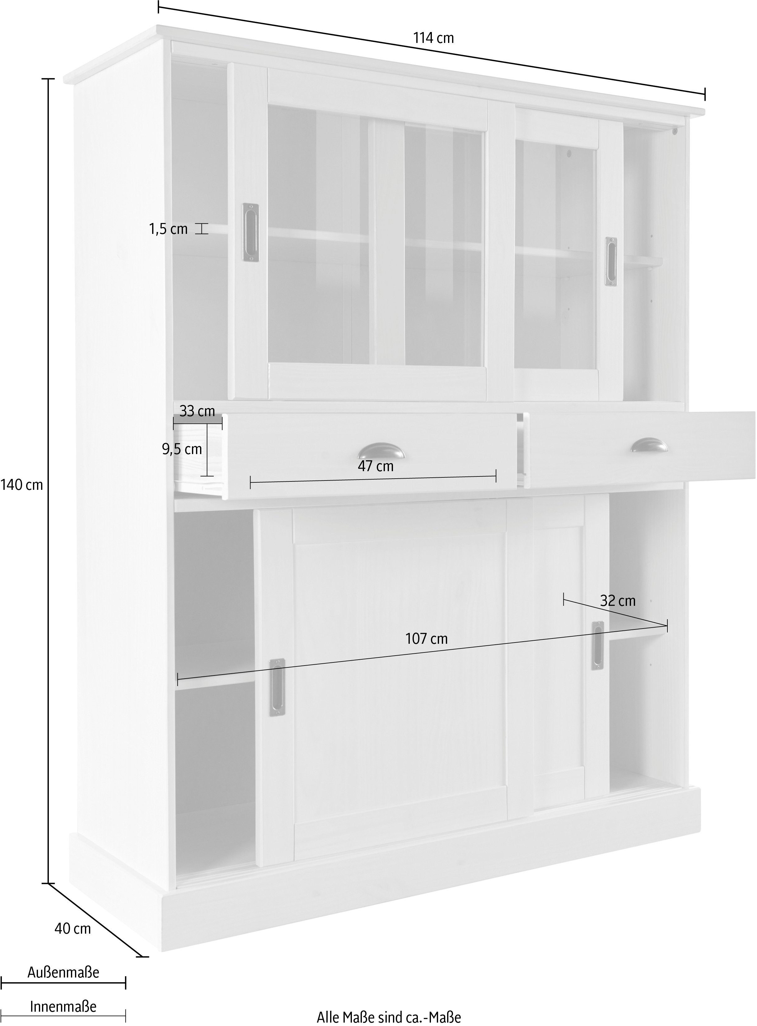 Home affaire Highboard Schröder Vitrine van massief dennenhout, breedte 114 cm
