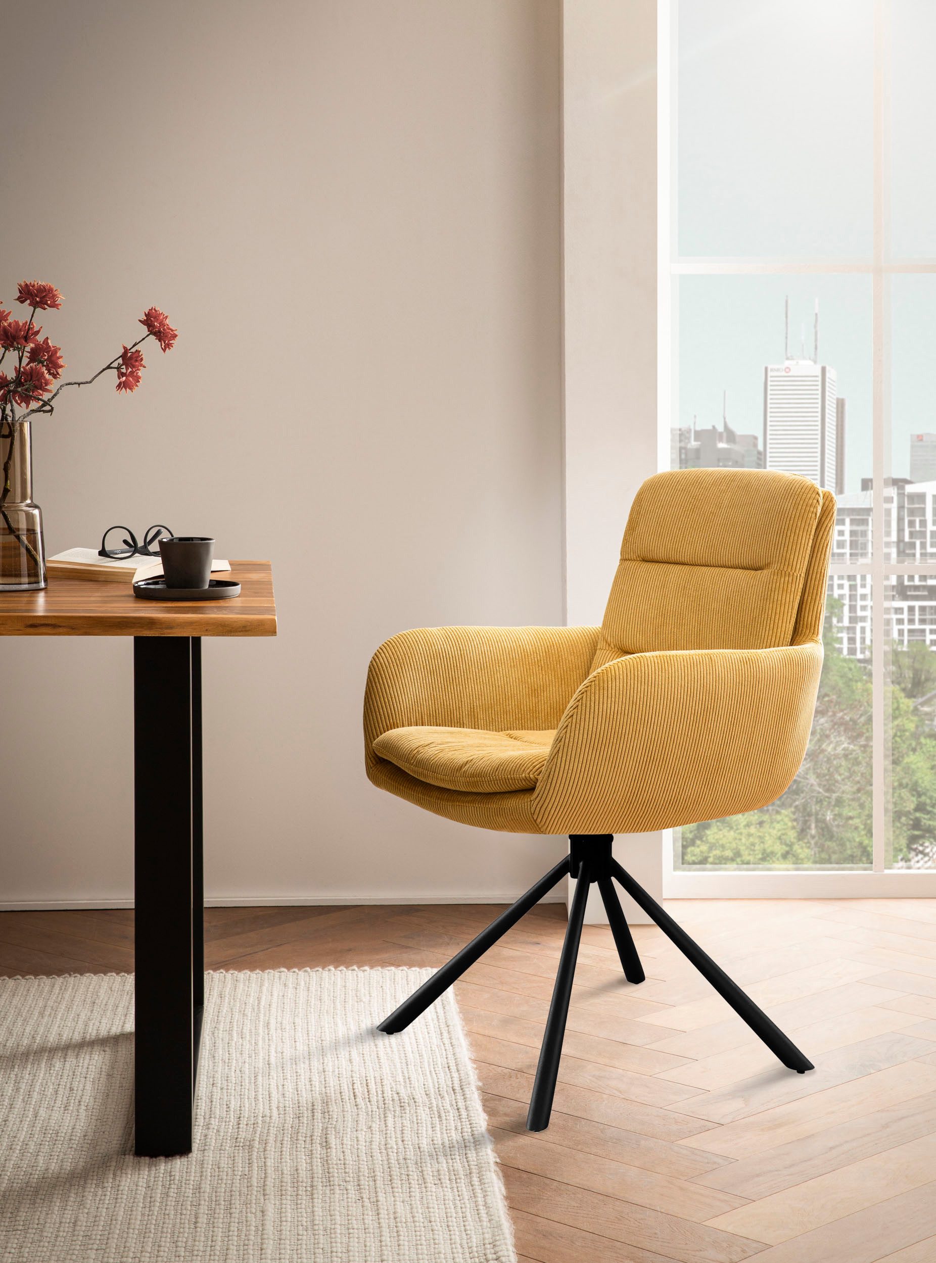 SalesFever Eetkamerstoel Pizzo armstoel Eetkamerstoel met cordstof, 360° draaifunctie (1 stuk)
