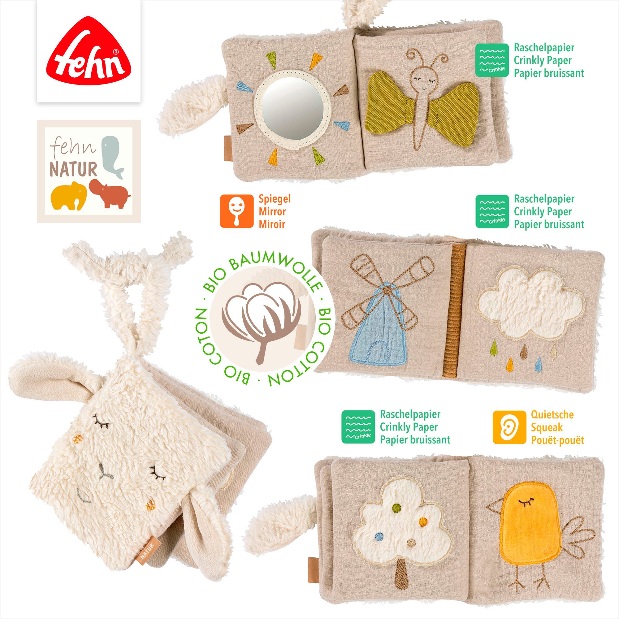 Fehn Grijpspeeltje FehnNATUR, stoffenboek Schaap