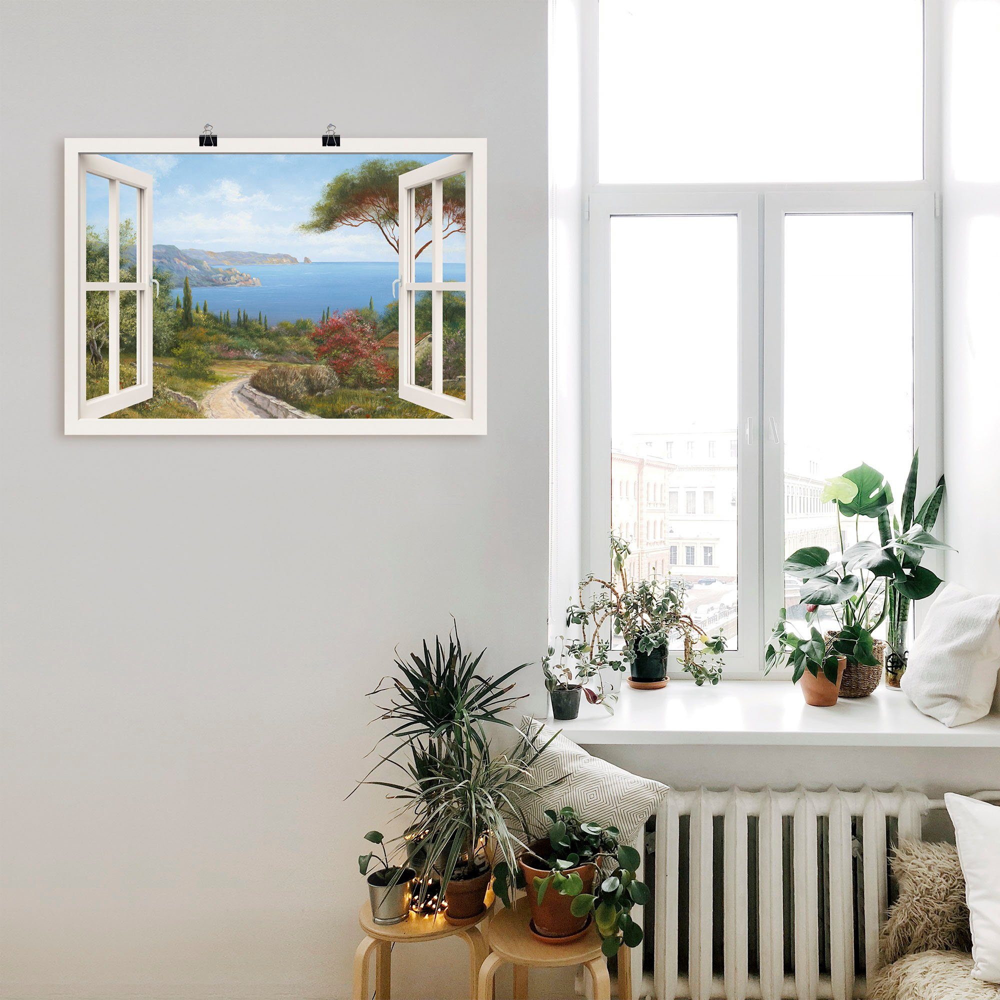 Artland Artprint Blik uit het venster - huis aan zee I als artprint op linnen, poster, muursticker in verschillende maten