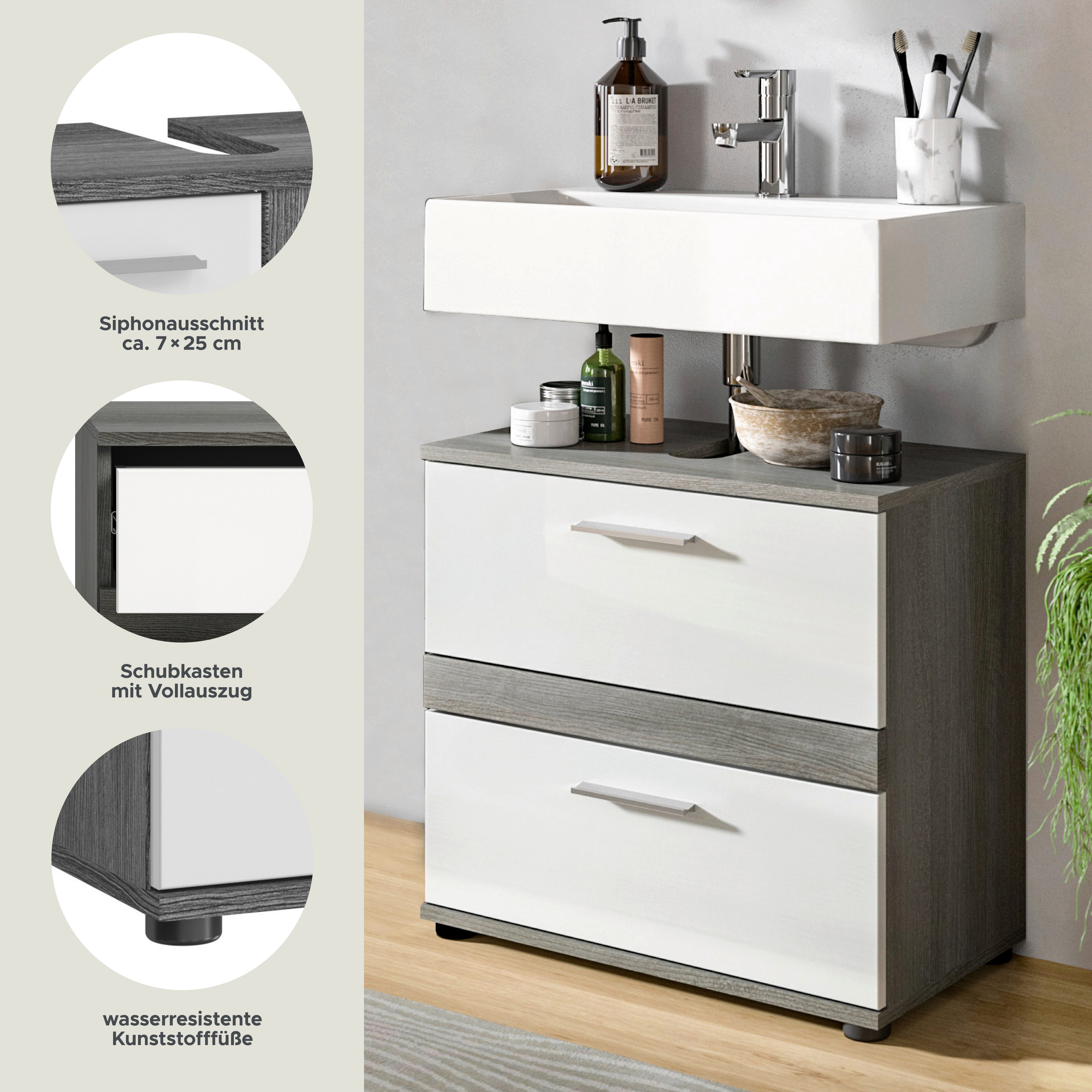welltime Wastafelonderkast LUCCA, TOPSELLER!, Breedte 60 cm, 2 lades, hoogwaardige MDF front