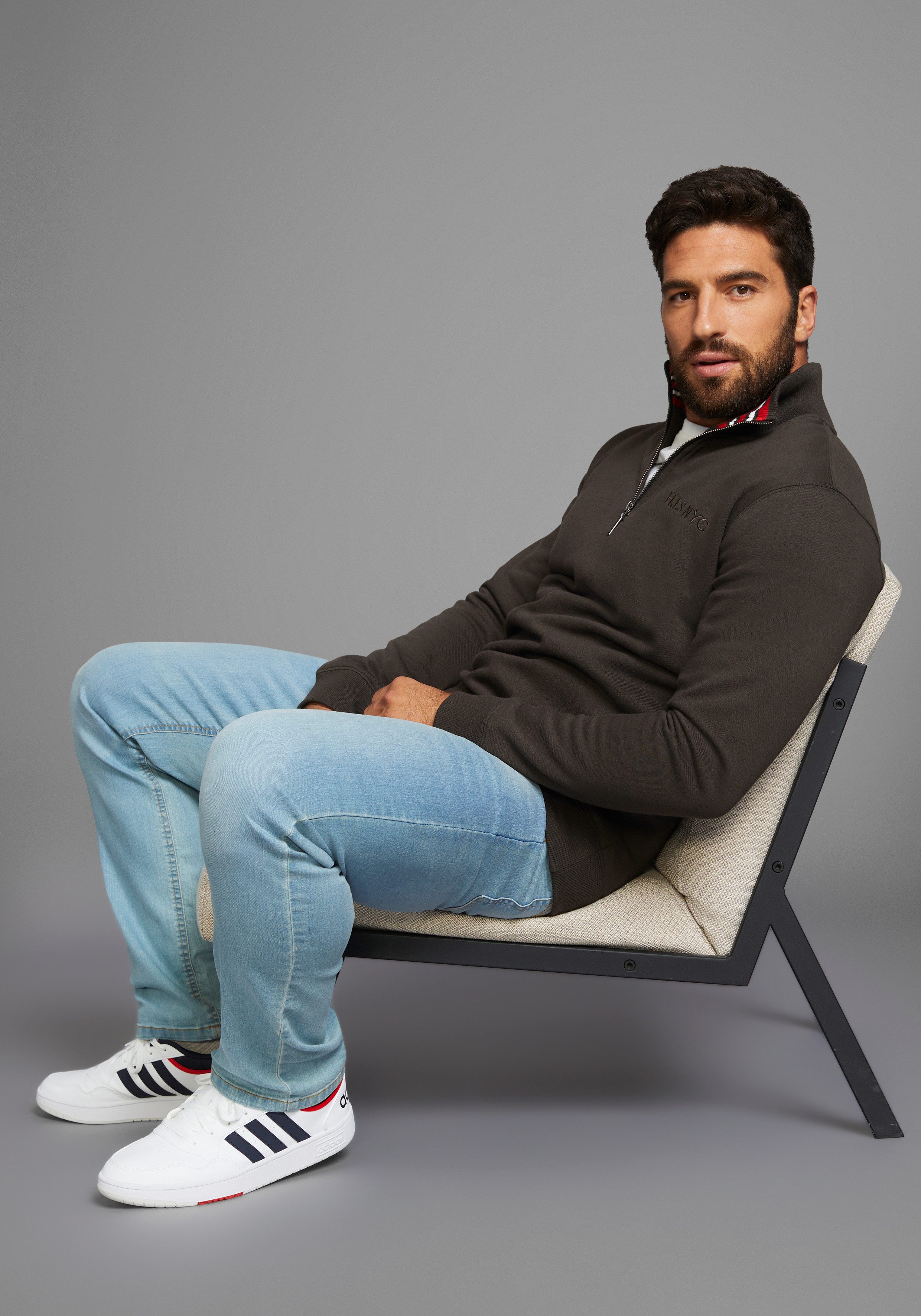 H.I.S Sweatshirt effen van rekbare sweatstof met logoborduring