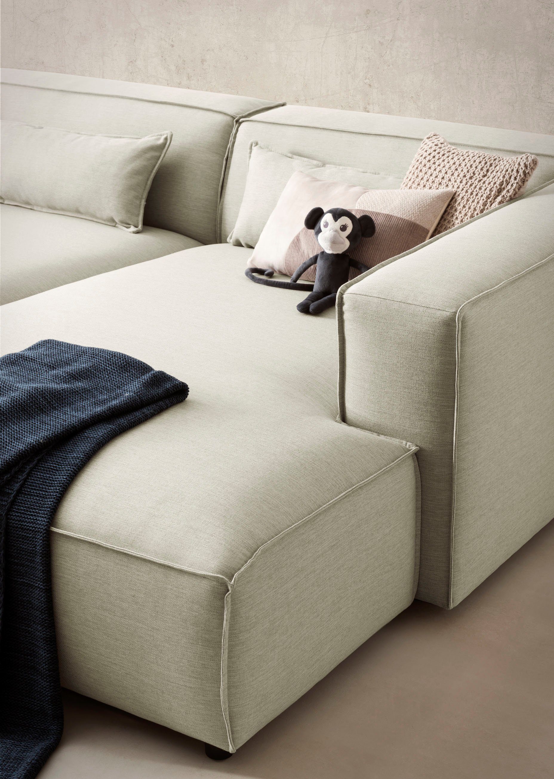 LeGer Home by Lena Gercke Hoekbank PIARA XXL, Big-sofa in cord of linnenlook, L-vorm, met biesnaad