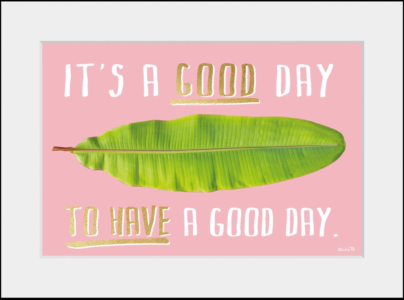 queence Wanddecoratie GOOD DAY HD premium posterdruk incl. houten lijst (1 stuk)