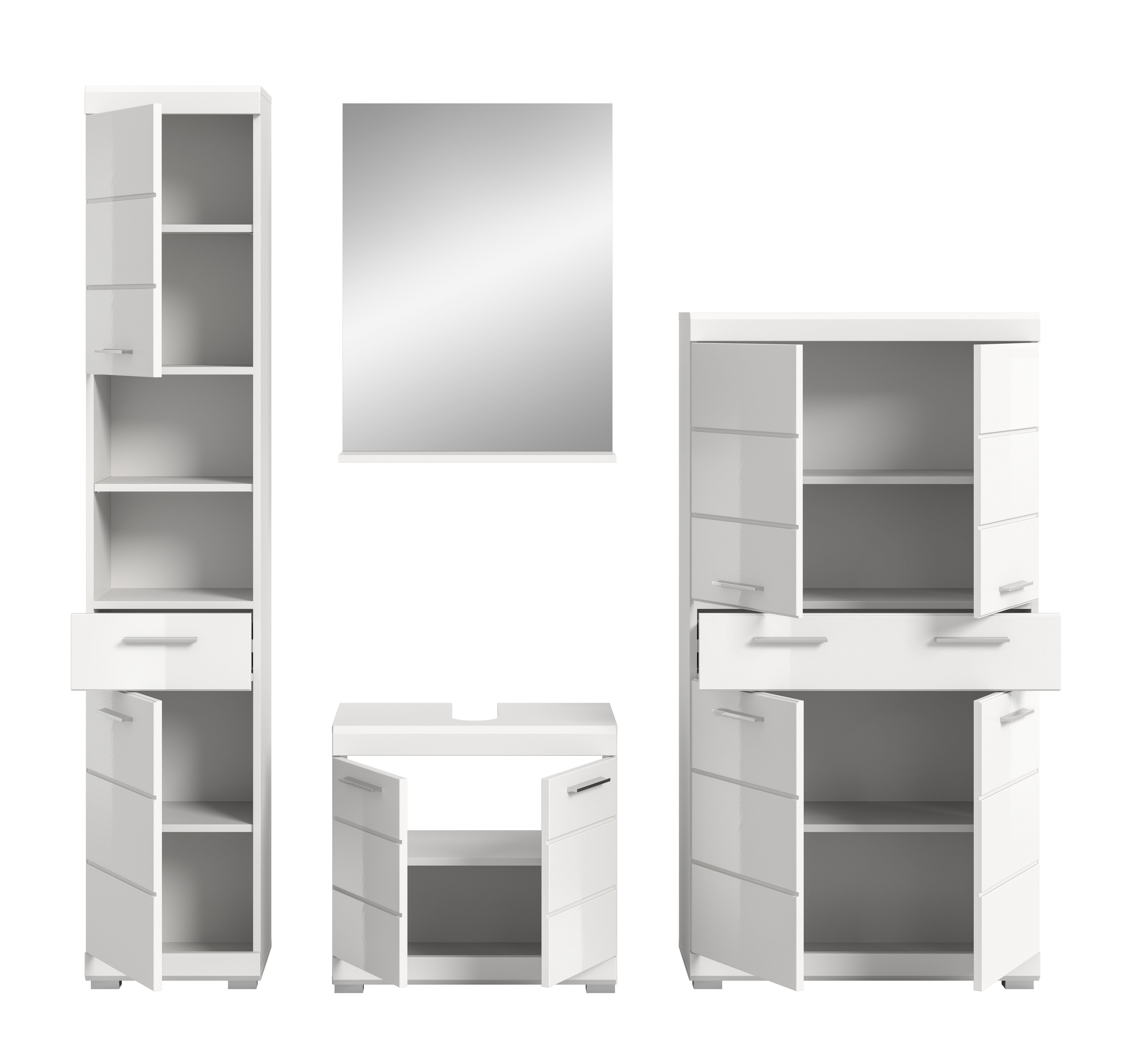 INOSIGN Badkamerserie Siena, 4-delig, bestaande uit: Hoge kast, wastafelonderkast, badkamer spiegel, middenkast (set, 4-delig)