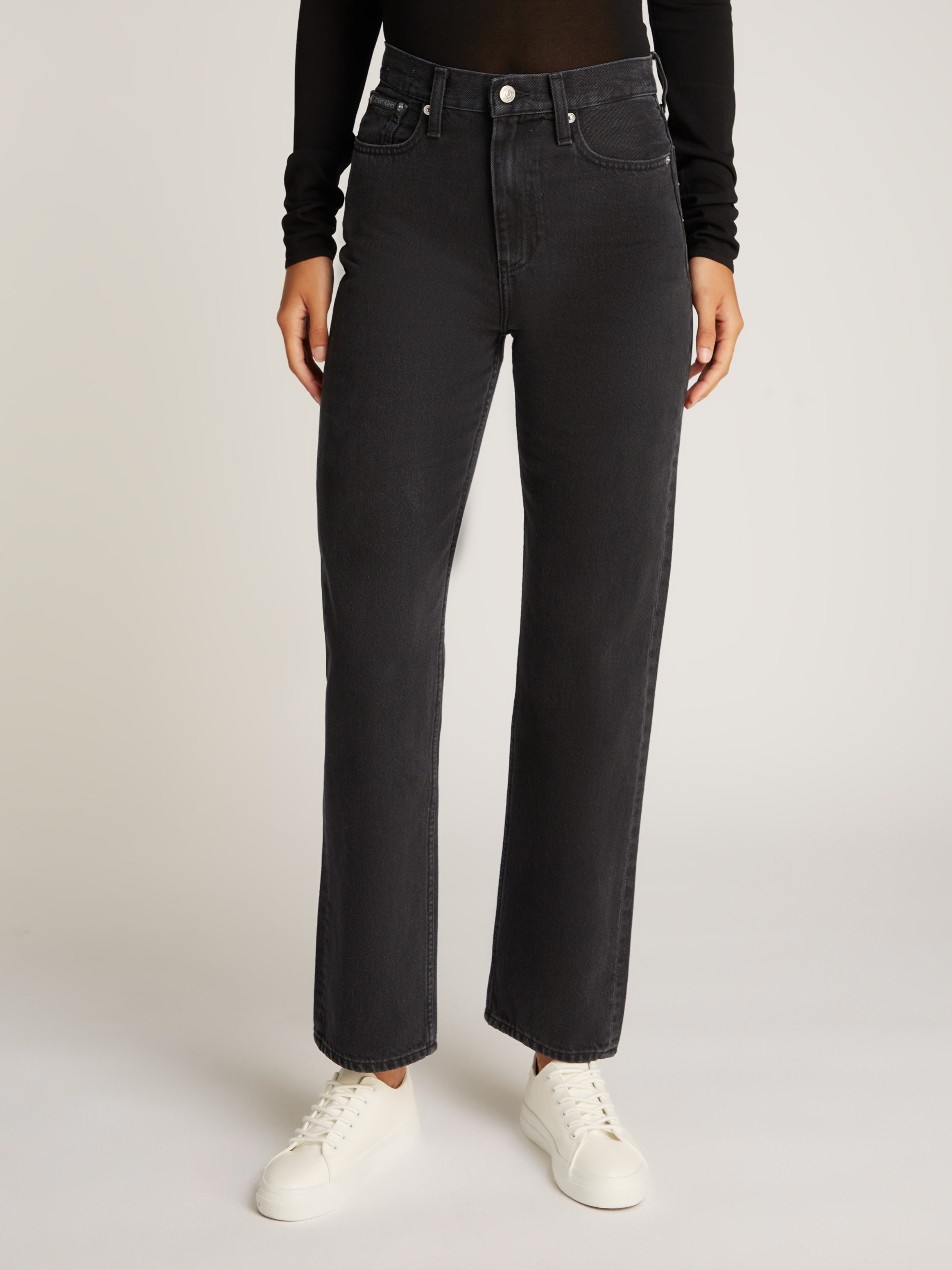 Calvin Klein Mom jeans HIGH RISE STRAIGHT lichte stone wash-look, met muntzakje