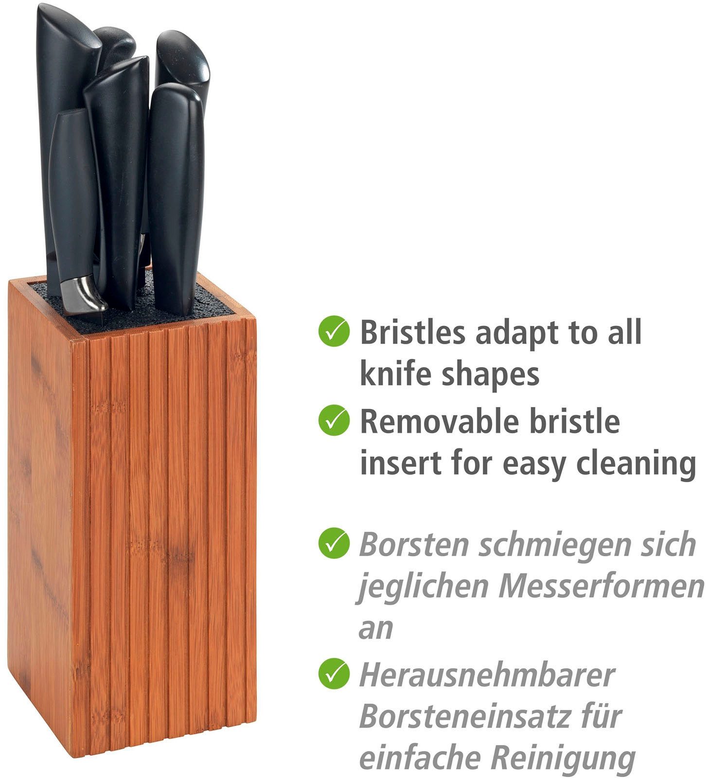 WENKO Messenblok Model Mera met messen-set & schaar roestvrij staal en gerookt bamboe, fsc®-gecertificeerd (set, 5-delig)