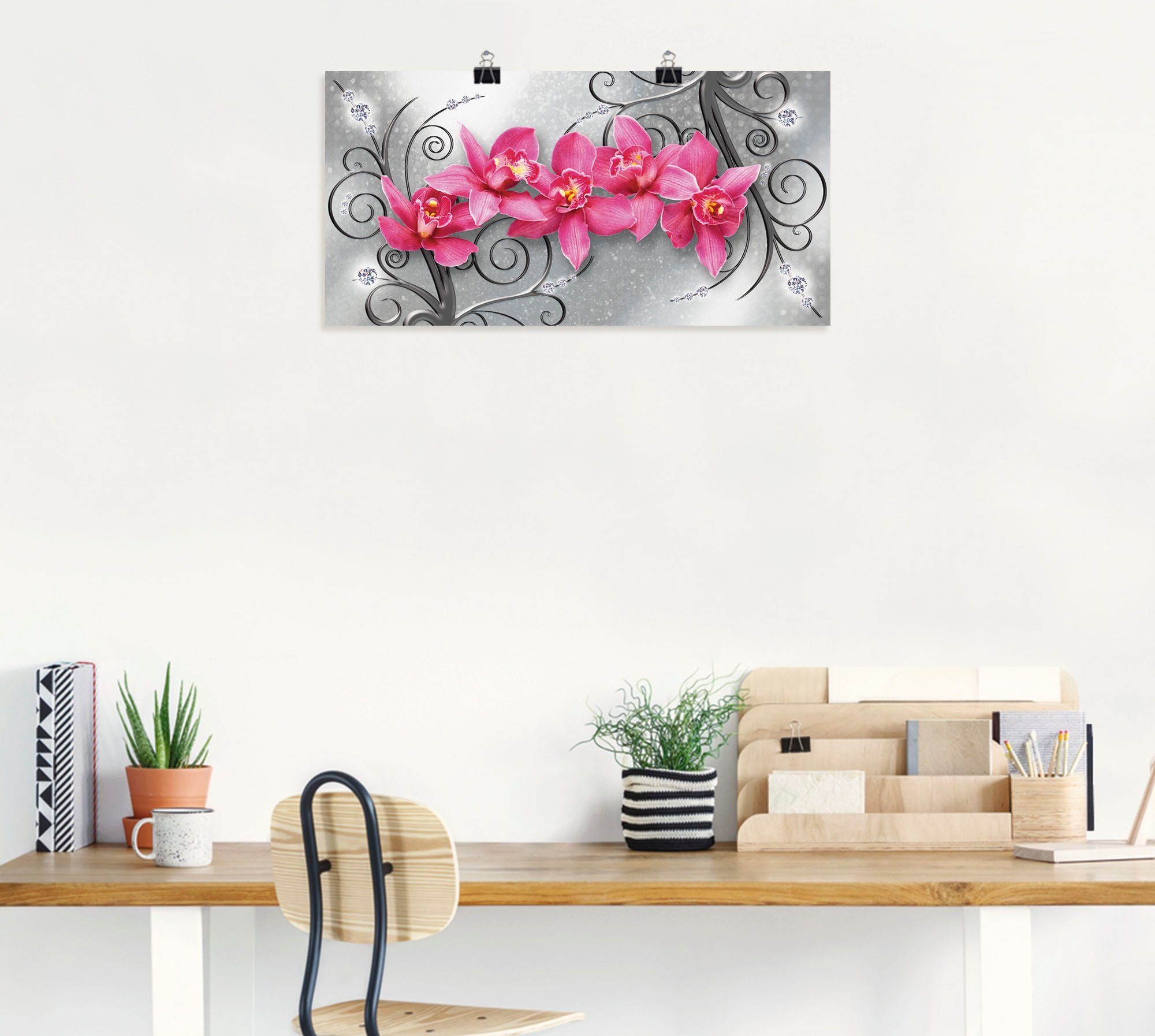 Artland Artprint Roze orchideeën op ornamenten als artprint van aluminium, artprint voor buiten, artprint op linnen, poster, muursticker