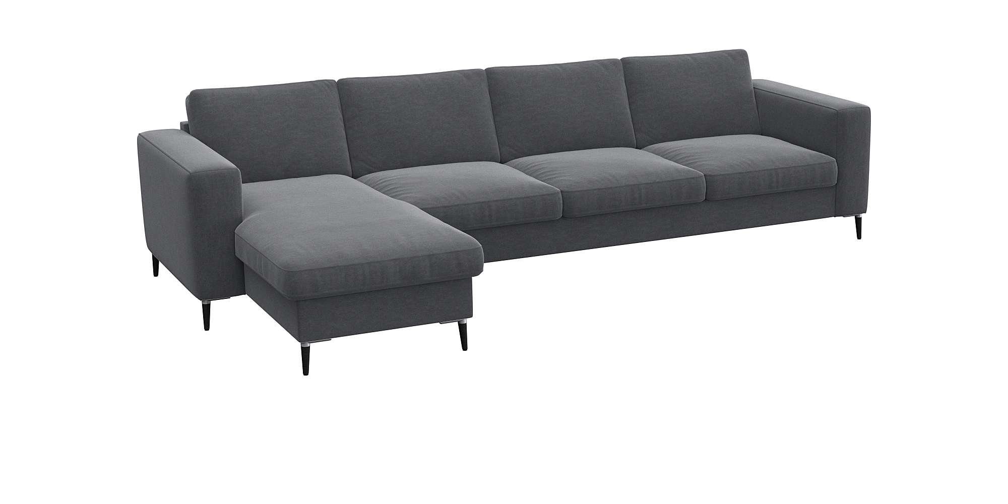 FLEXLUX Hoekbank Fiore, L-vorm brede armleuningen, koudschuim, poten aluminium + zwart