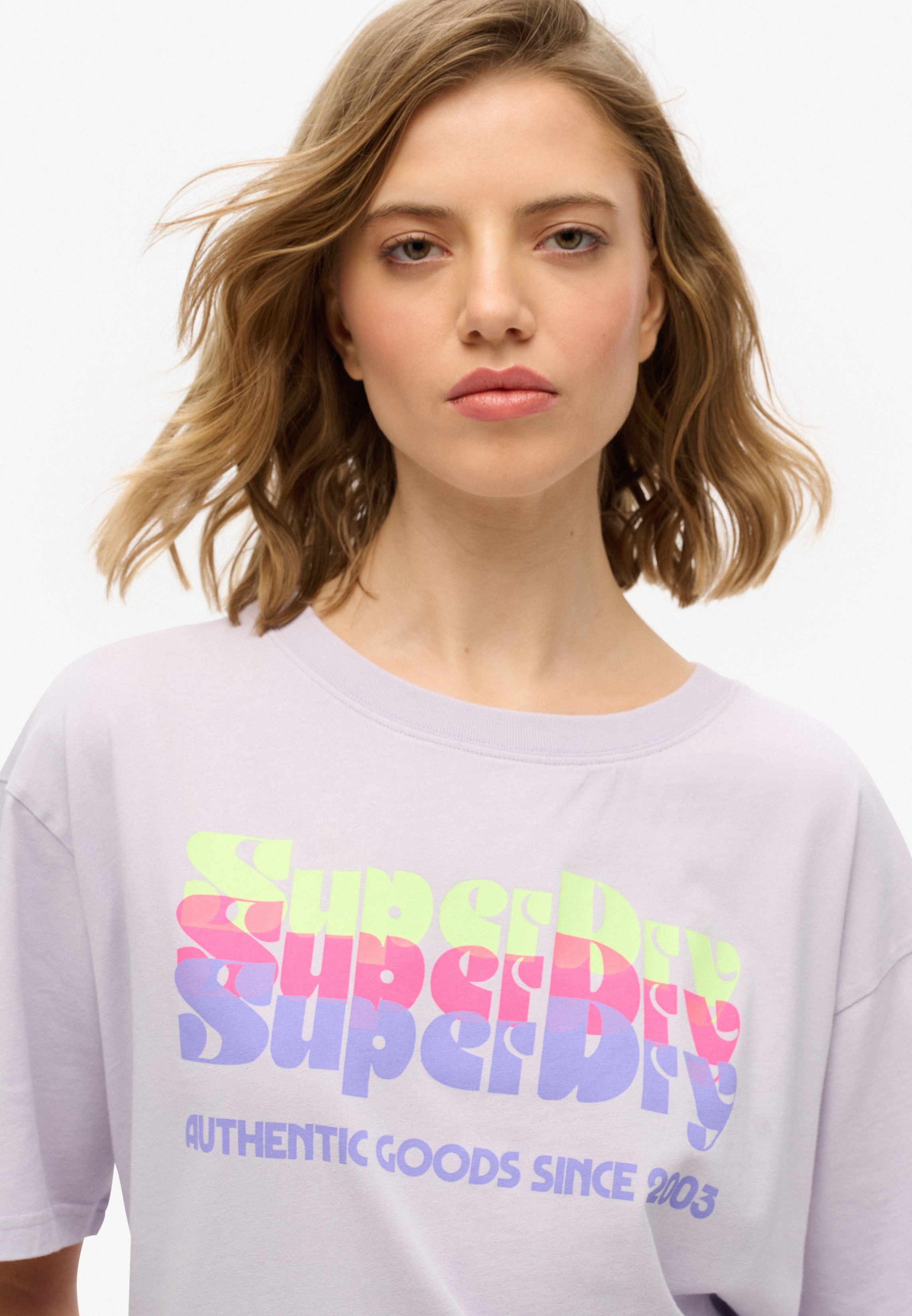 Superdry Shirt met ronde hals SU-NEON RAINBOW OVERSIZED TEE
