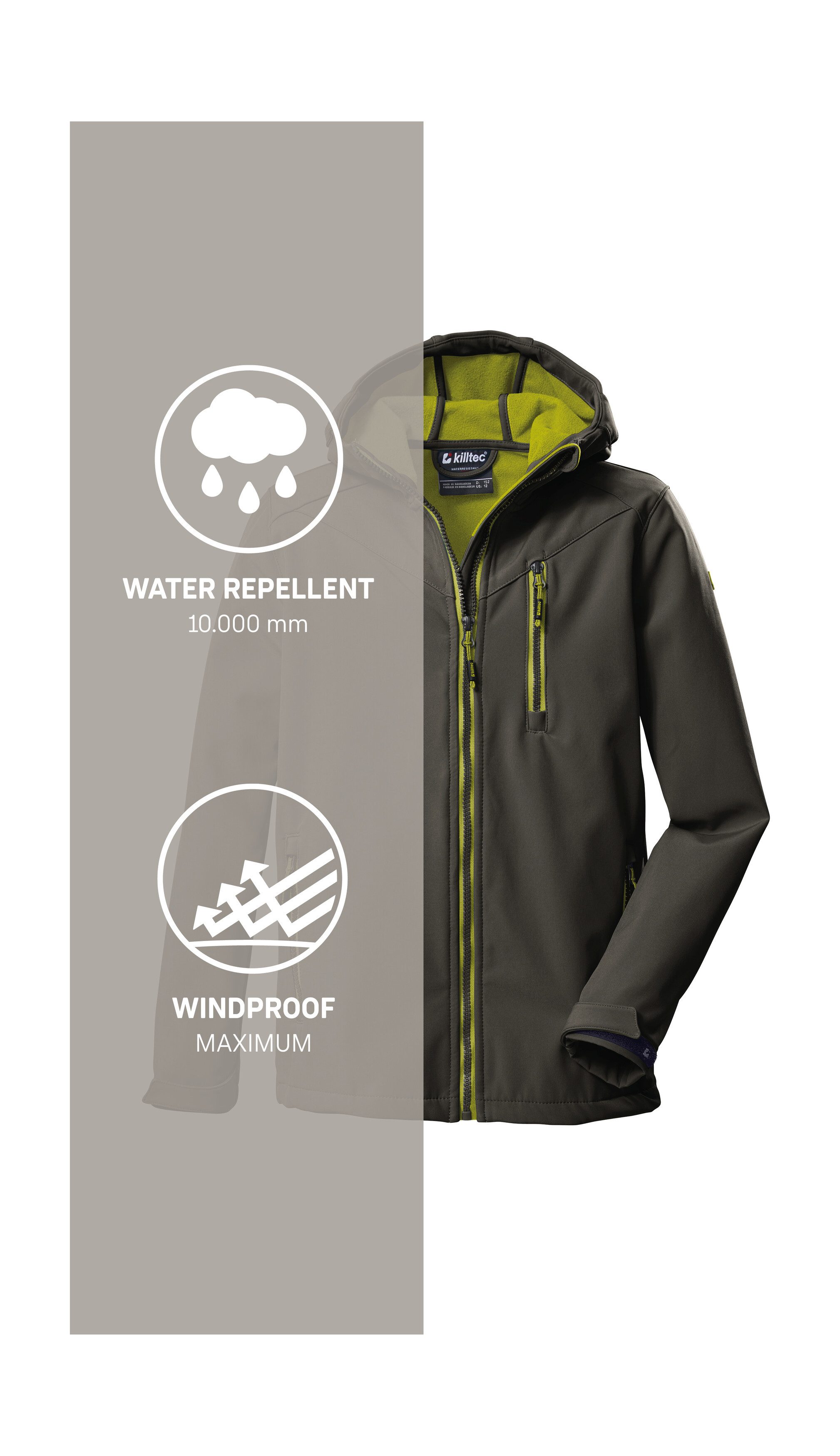 Killtec Softshell-jack Boys softshell-jack Waterafstotende softshelljack met capuchon, fleece en PFAs-vrij