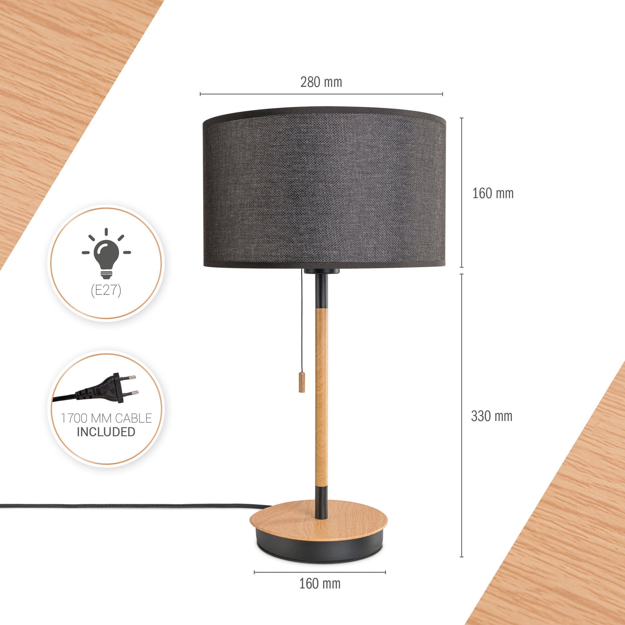 Paco Home Tafellamp EK CA UNI COLOR Nacht met schakelaar stoffen lamp vintage Scandinavisch