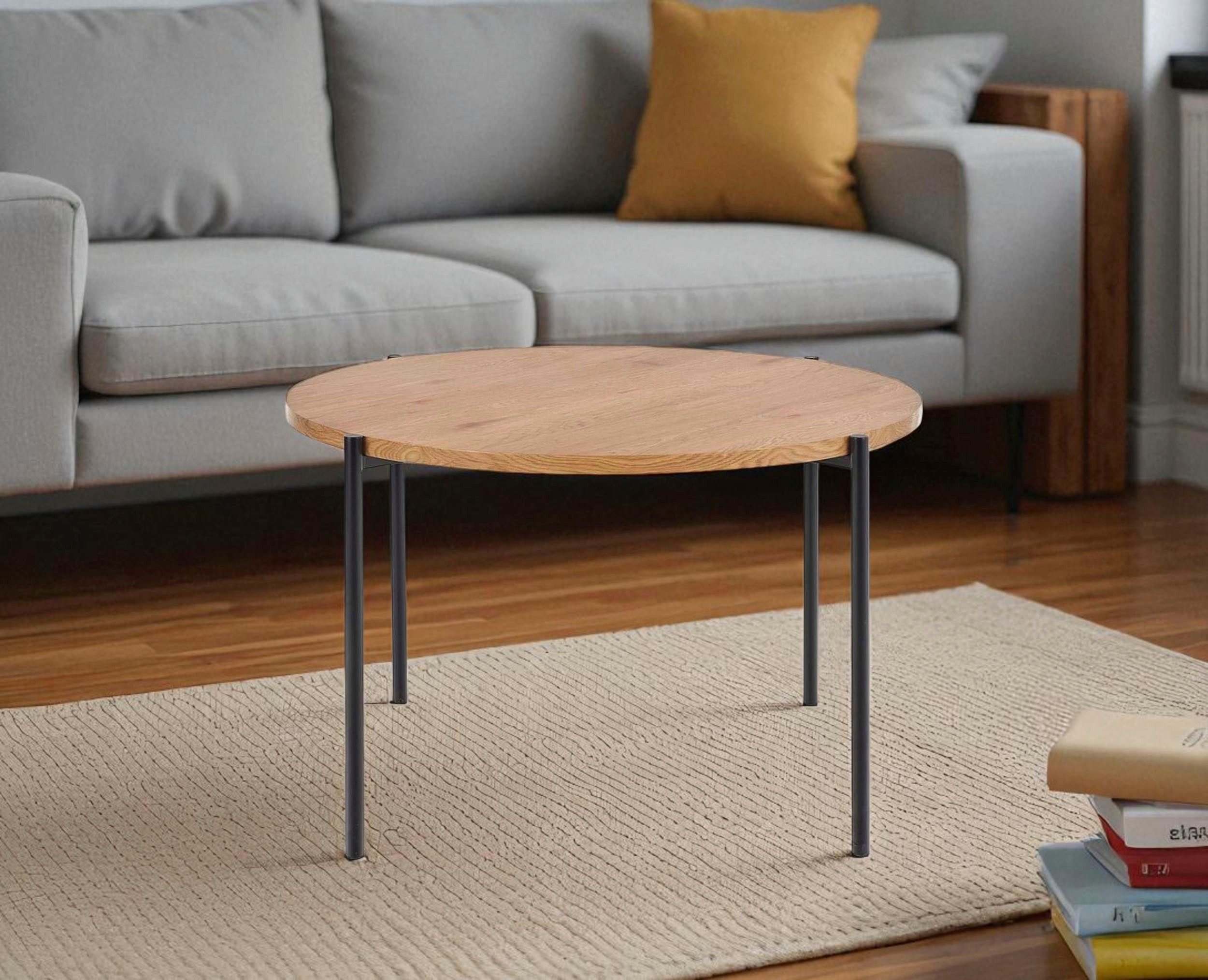 andas Salontafel Vantaa Eettafel, tafelblad van eikenhout, D Ø 60 cm, metalen frame