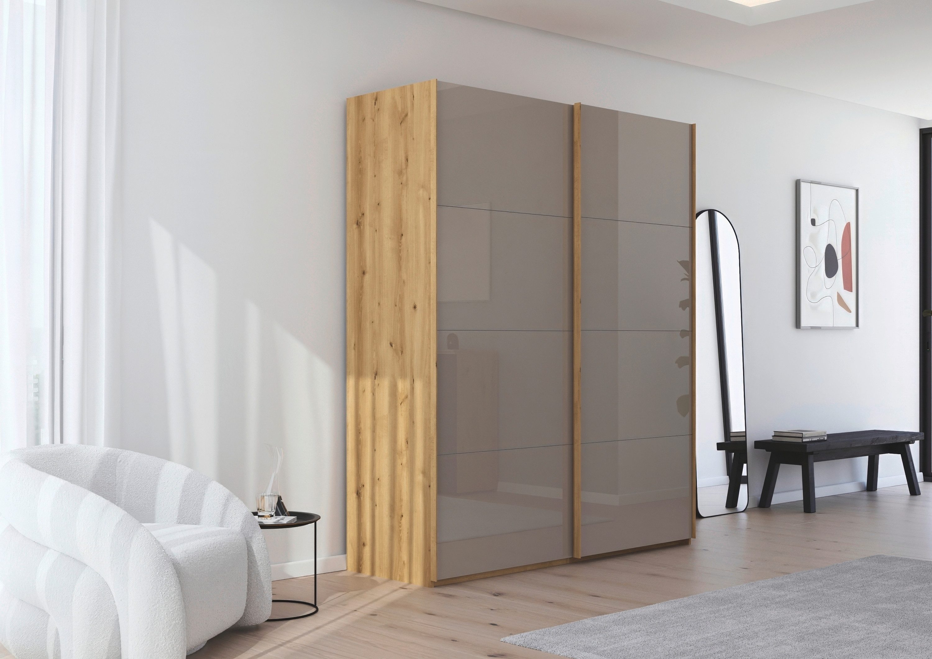 rauch Schuifdeurkast Kledingkast Kast Garderobe Slaapkamerkast SCALE-FYRA edel vierdelige deuren met glas-front veel kleuren made in germany