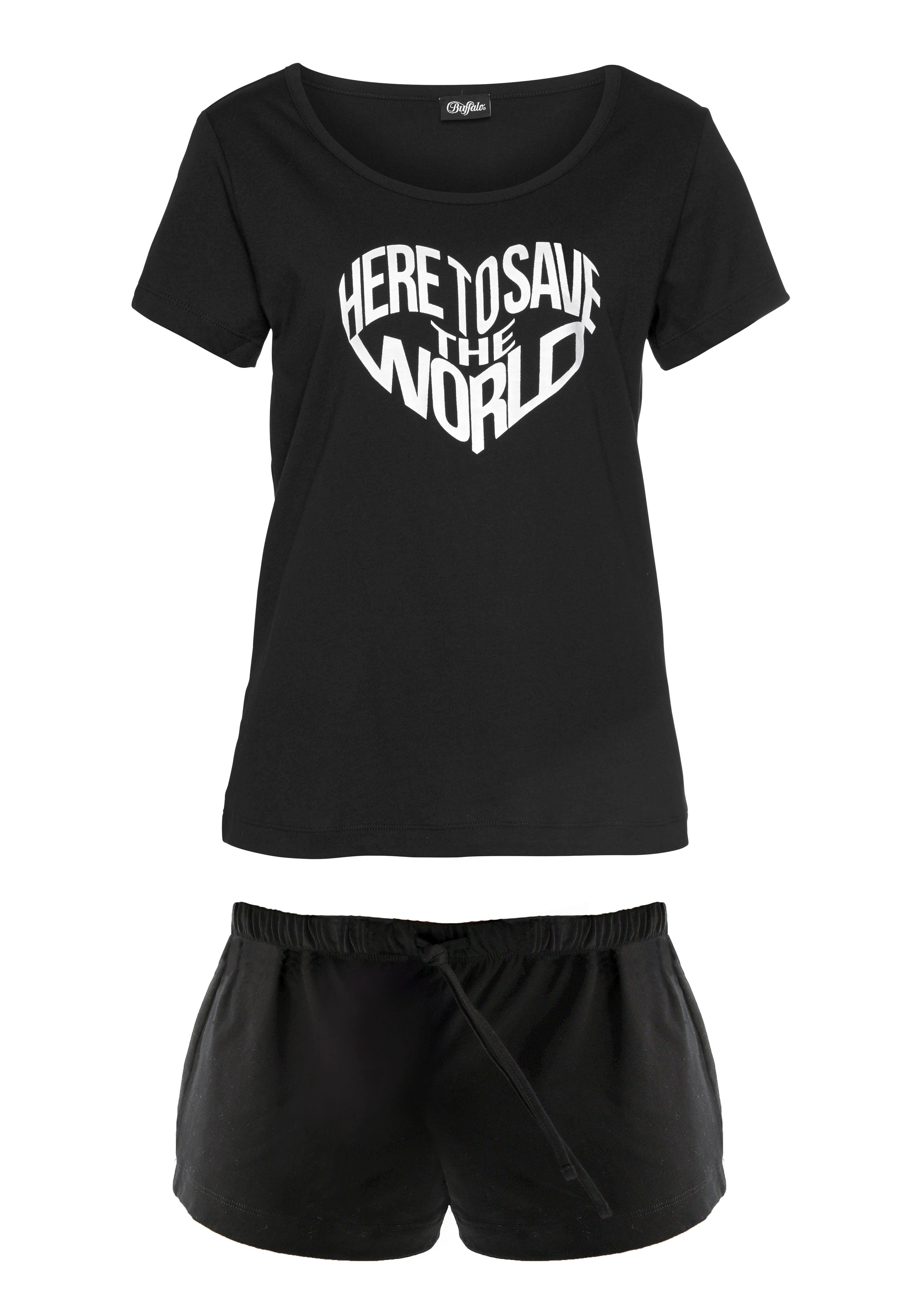 Buffalo Shortama met statement-print (2-delig, 1 stuk)
