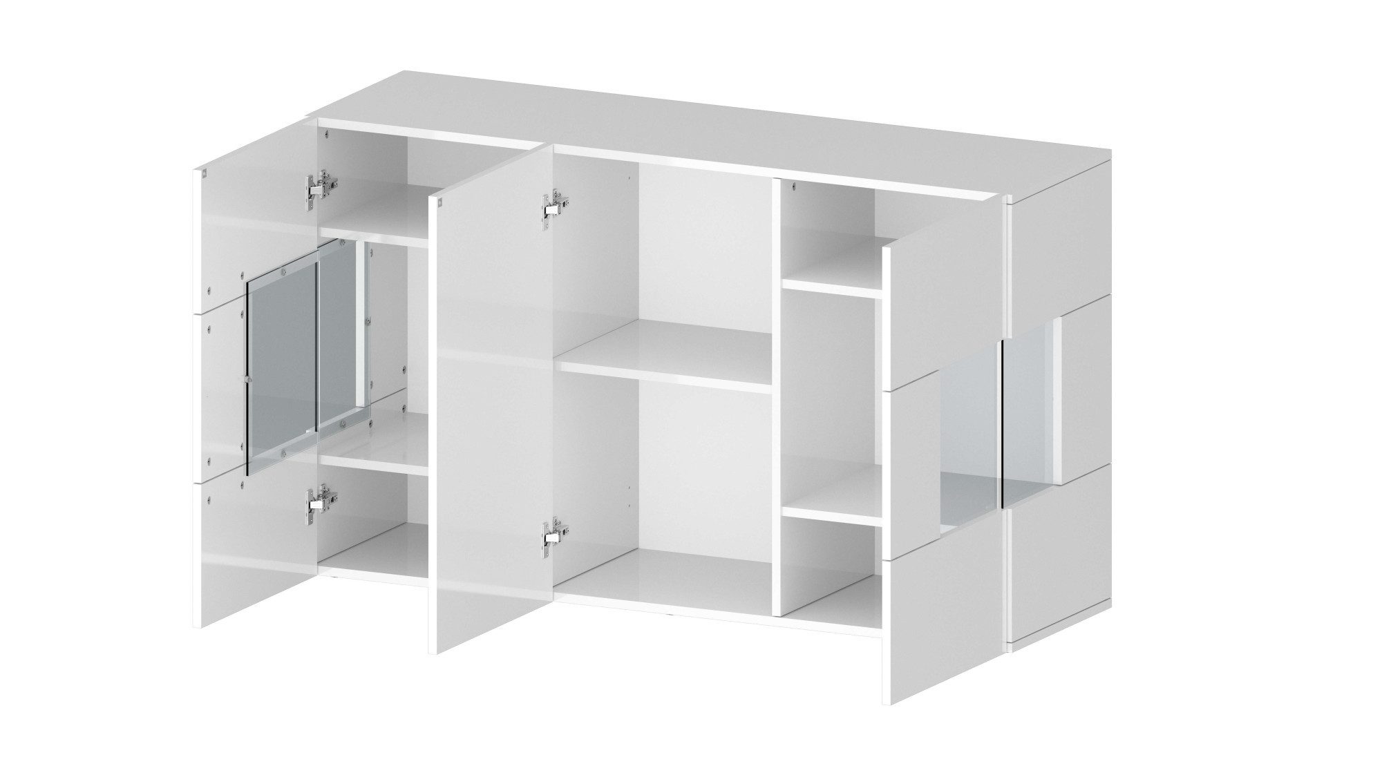 INOSIGN Dressoir Egypte, Ladekast, Kast, Buffet, Vitrine greeploos 3 deuren waarvan 2 met glaselement, volledig hoogglans gelakt breedte 135