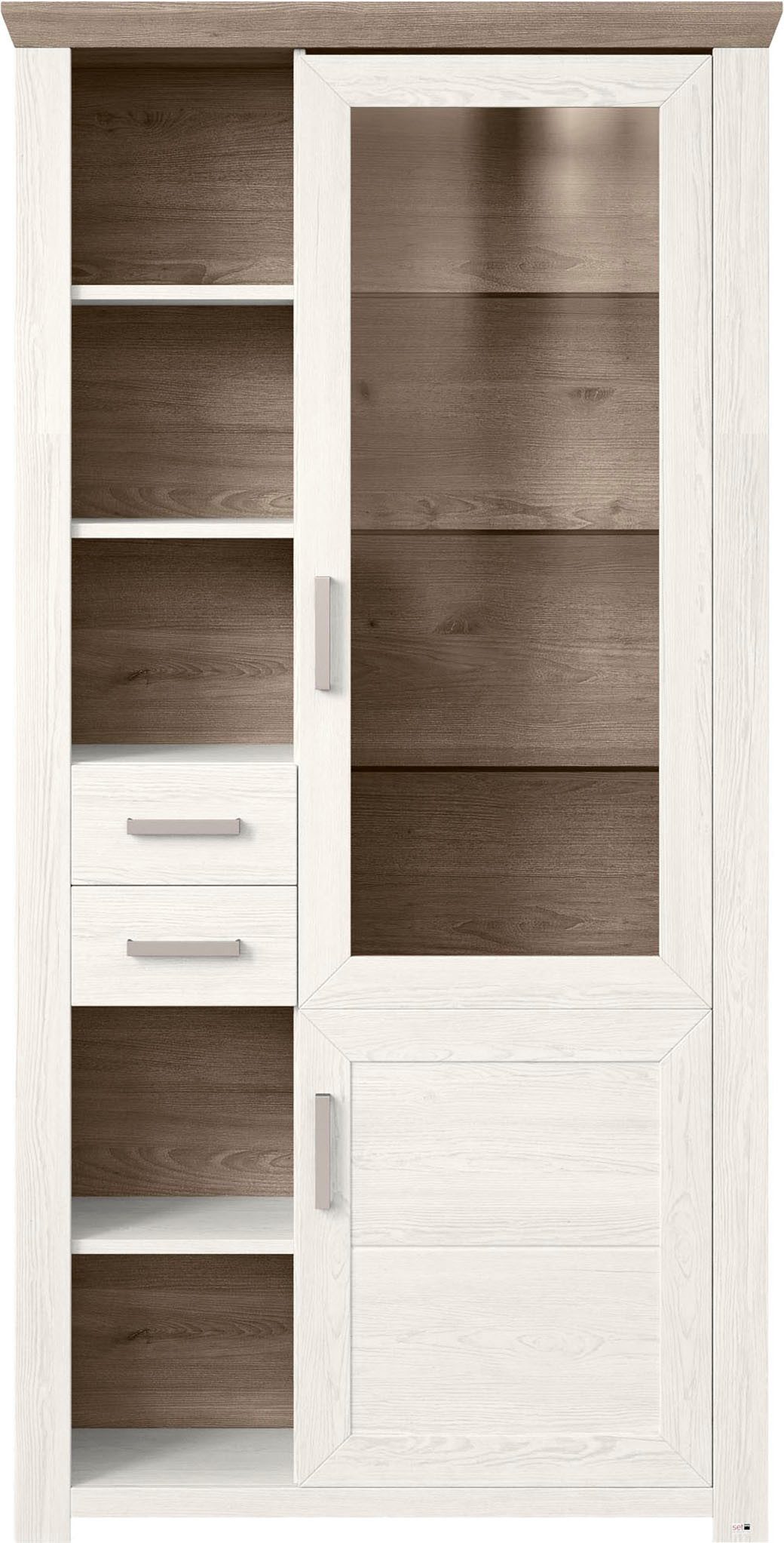 set one by Musterring Staande vitrinekast York Type 05 en 06, met Glazendeur, verlichting optioneel, hoogte 207 cm