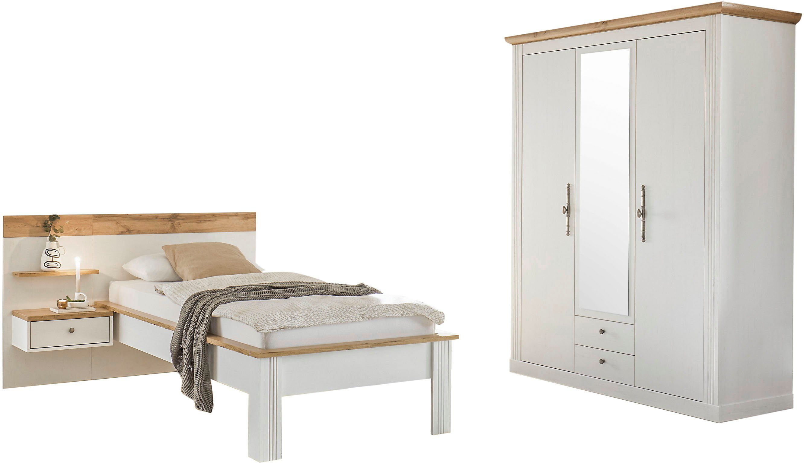 Home affaire Slaapkamerserie Westminster bevat 1 bed, kledingkast 3-deurs en 1 wandpaneel garderobekasten wit
