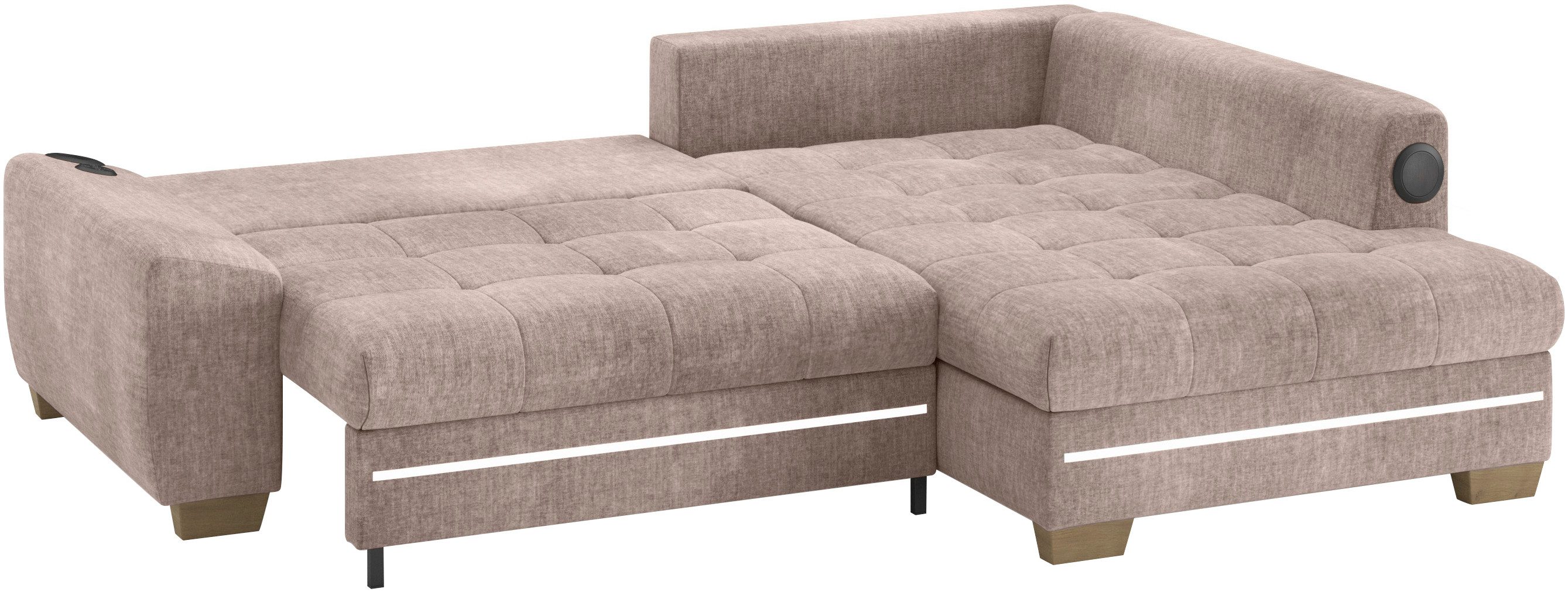 Mr. Couch Hoekbank Nikita II, L-vorm RGB-LED, Bluetooth-geluidssysteem, optioneel met bed, bedlade