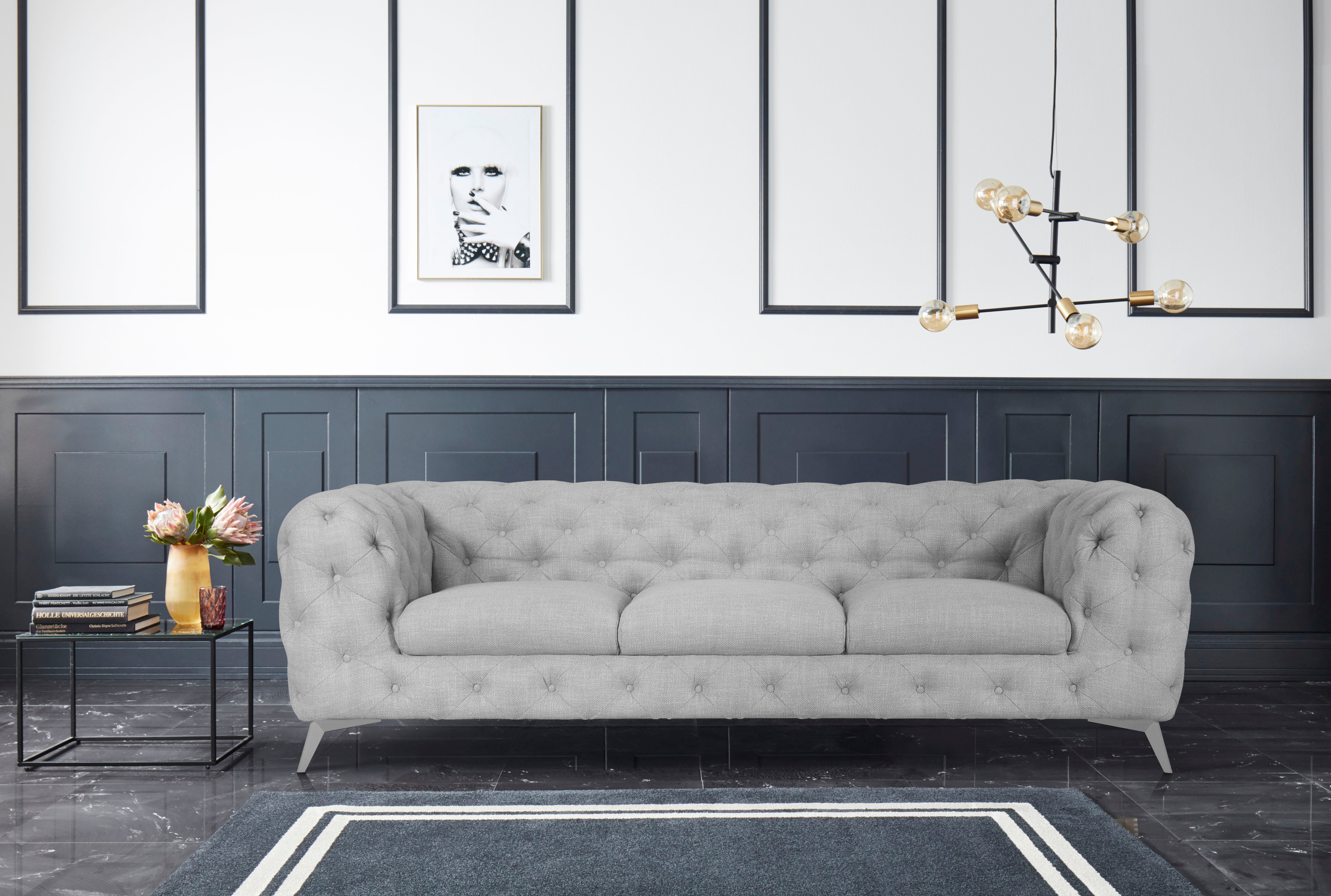 Leonique Chesterfield-bank Glynis luxueuze capitonnage, moderne chesterfield look, kleur van de poten ter keuze