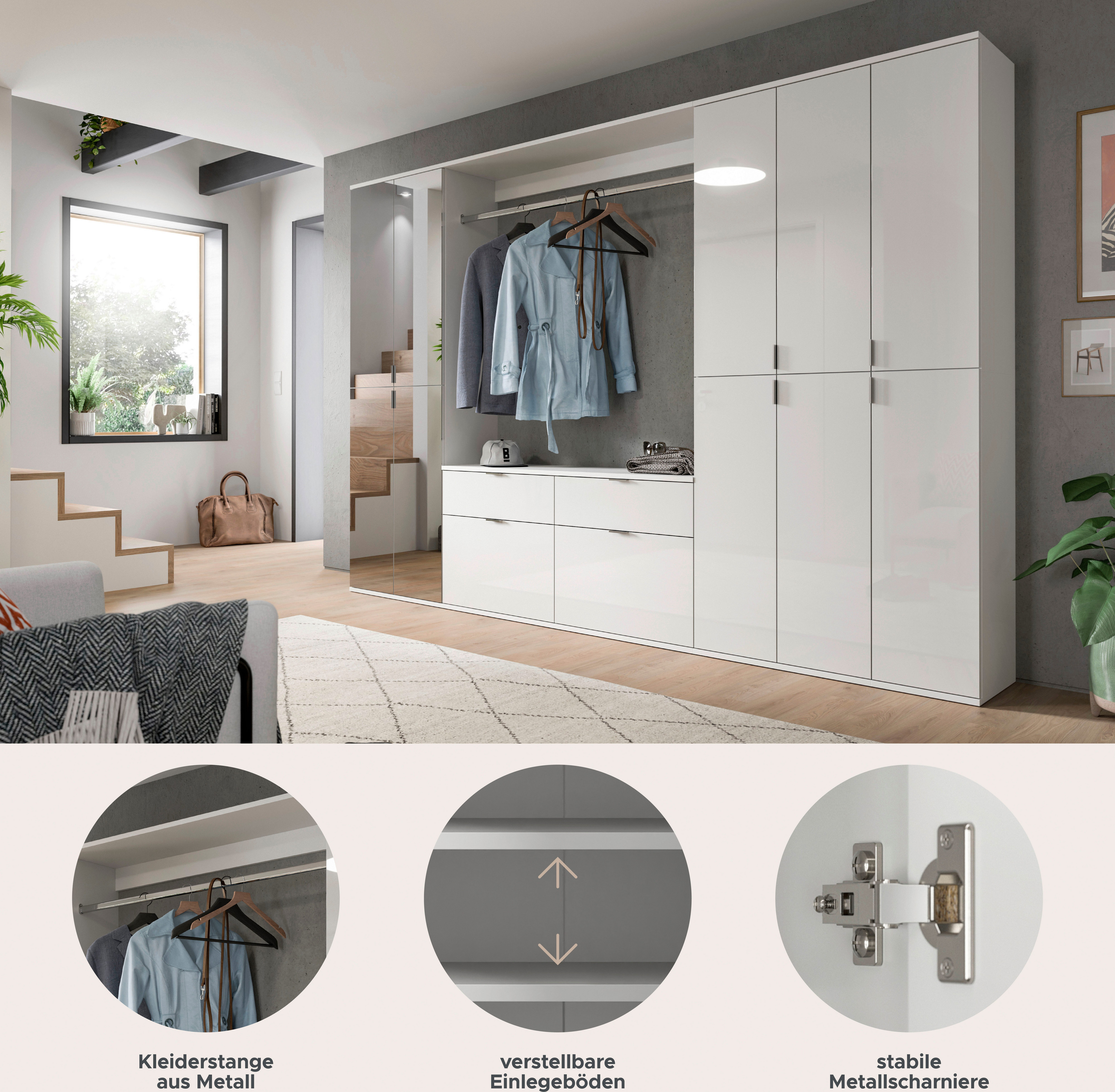 INOSIGN Halmeubelset Trondheim, Breedte 273 cm, 6-delig, bestaande uit: 3x garderobekast, 1 commode, 1 kledingstang, 1 legplank (set, 5-delig)