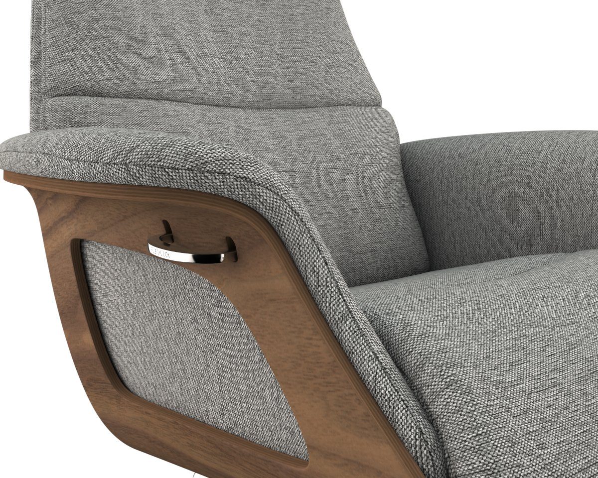FLEXLUX Relaxfauteuil Clement relaxstoel, gestoffeerde stoel, ligstoel, TV-stoel, Rug- & hoofdverstelling, draaibaar, armleuning walnoot, voet aluminium
