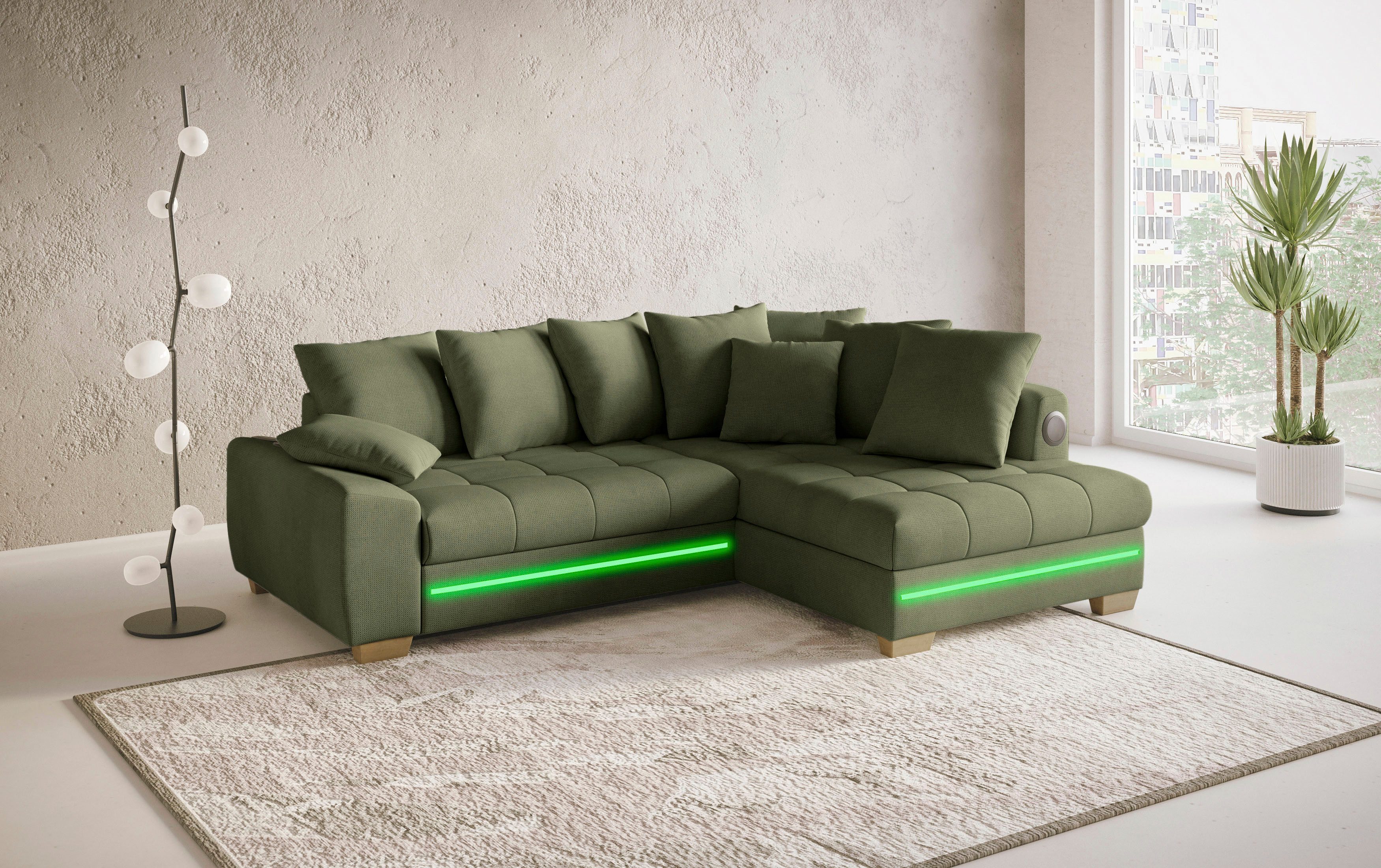 Mr. Couch Hoekbank Nikita II, L-vorm met koudschuim, rgb-led, geluidssysteem, optioneel met bed, bedlade