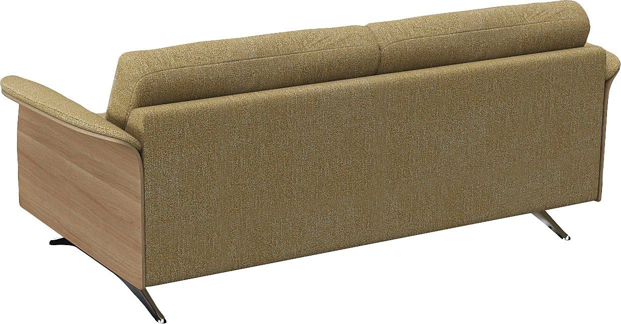 FLEXLUX 2,5-zitsbank Glow sofa, bank Premium zit: koudschuim & vering, armleuning van geolied eiken, voet van aluminium