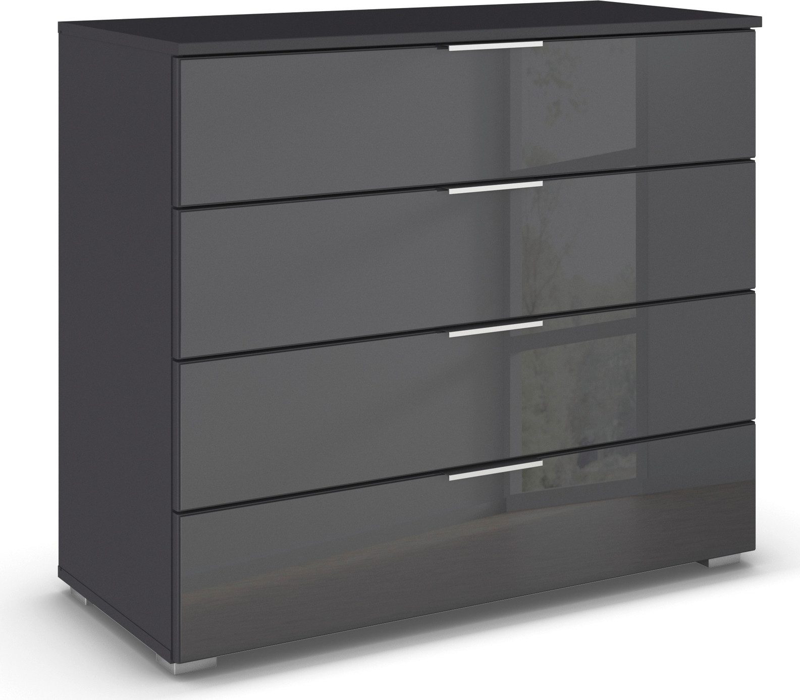 rauch Ladekast Sideboard AGORDO met glazen front Breedte 93 cm met 4 grote lades voor veel opbergruimte MADE IN GERMANY commodes & ladekasten grijs