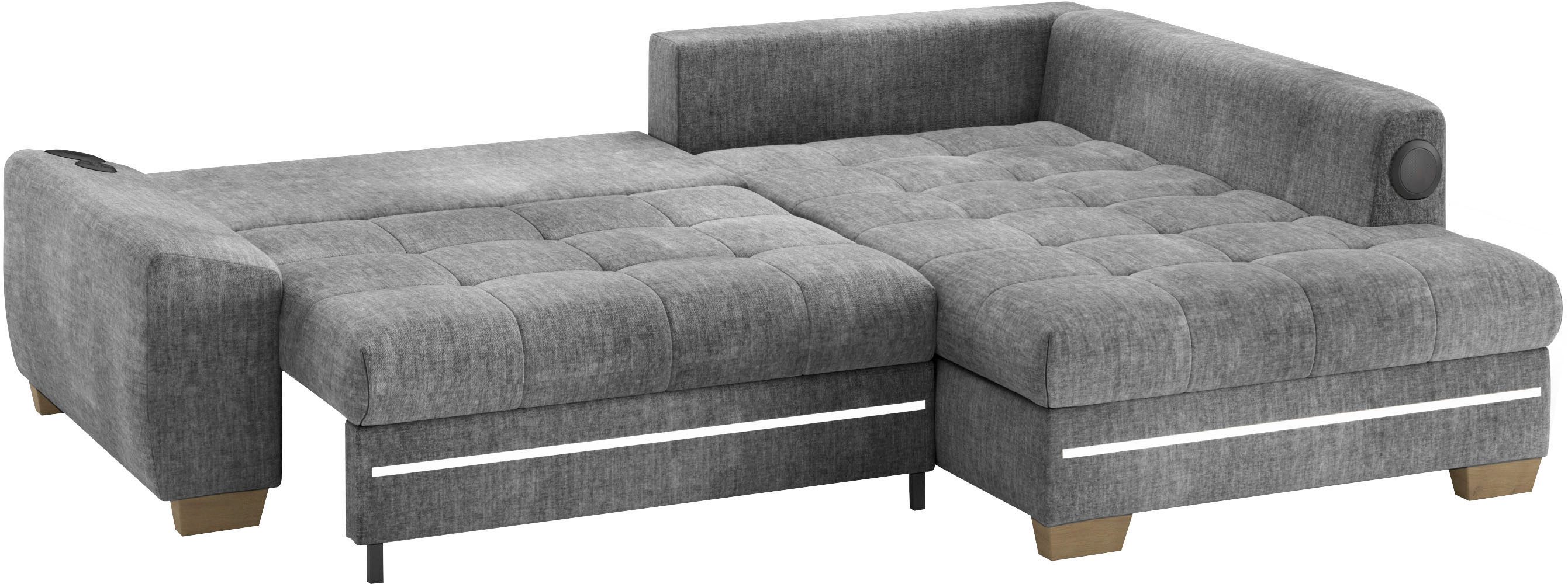Mr. Couch Hoekbank Nikita II, L-vorm met koudschuim, rgb-led, geluidssysteem, optioneel met bed, bedlade