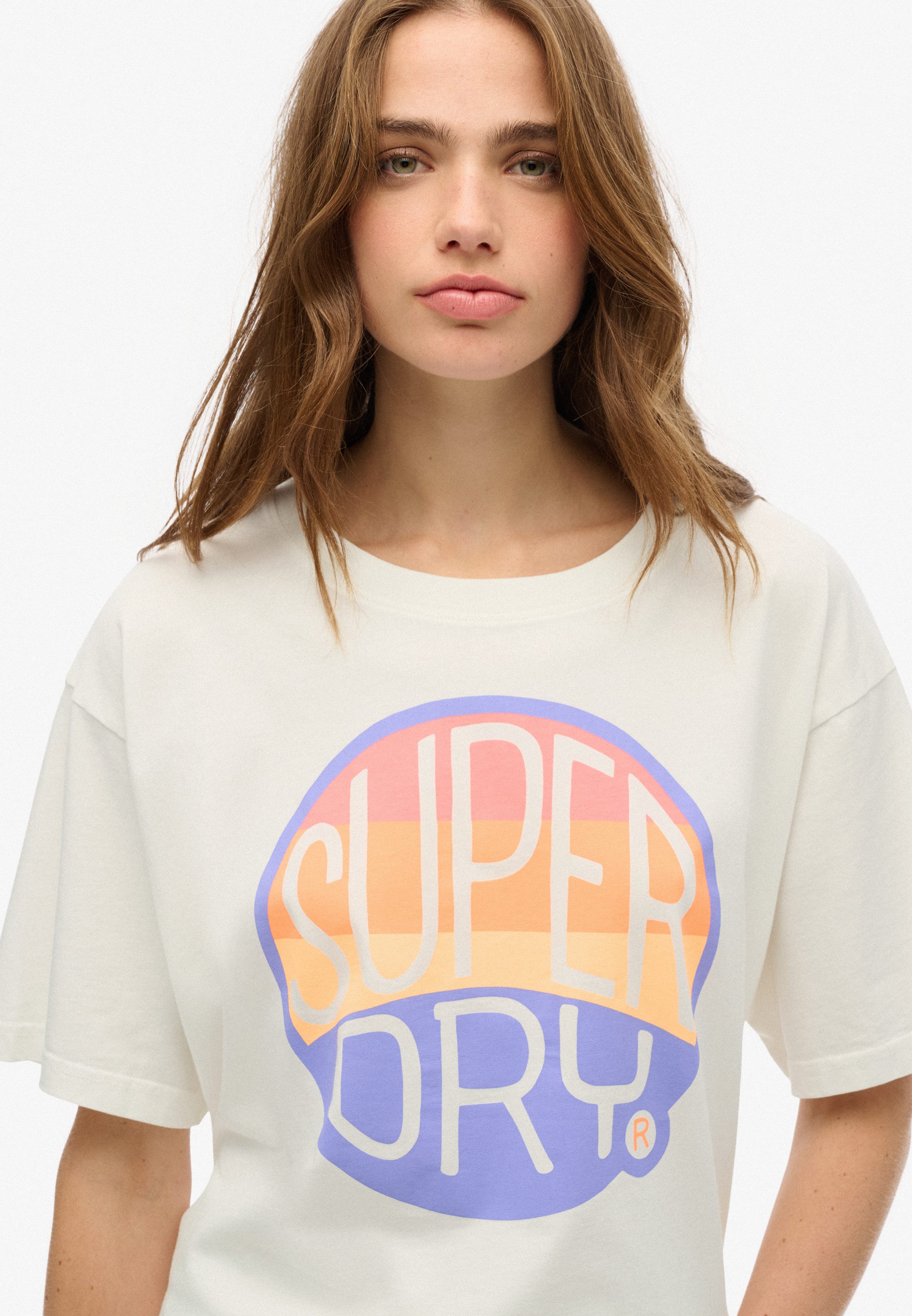 Superdry Shirt met ronde hals SU-NEON RAINBOW OVERSIZED TEE