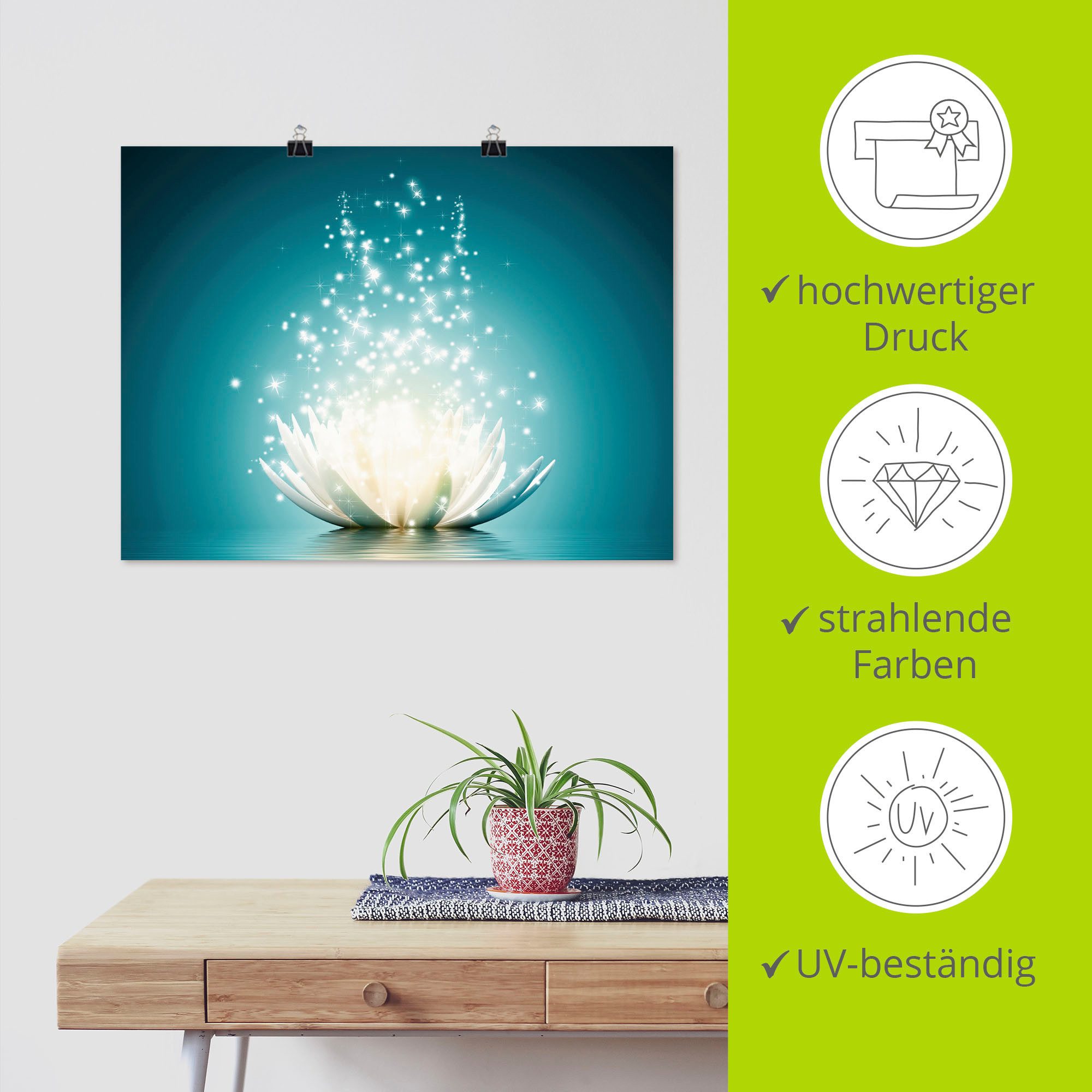 Artland Artprint Magie van de lotusbloem als artprint van aluminium, artprint voor buiten, artprint op linnen, poster, muursticker