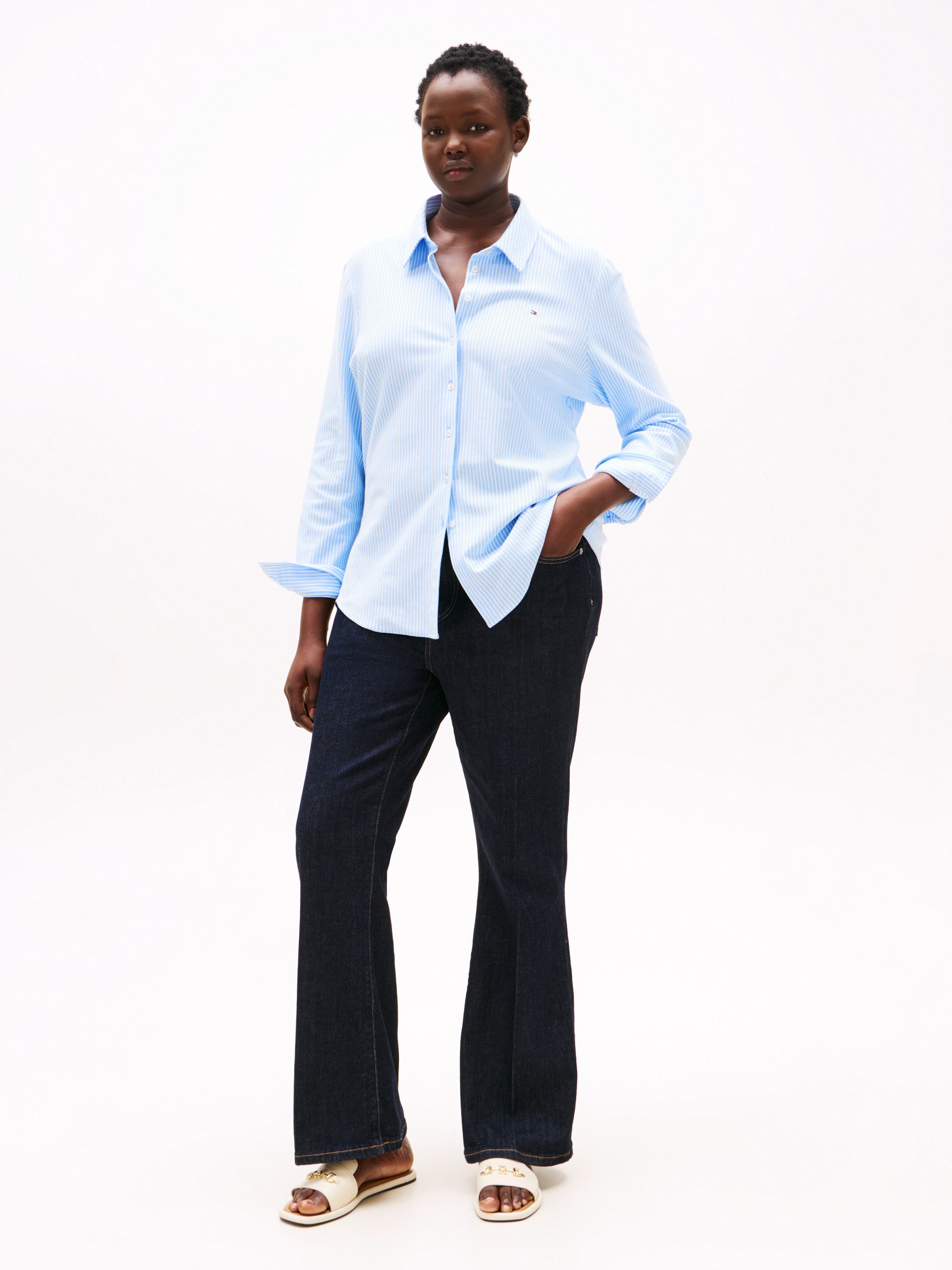 Tommy Hilfiger Curve Blouse met lange mouwen CRV 1985 SLIM PIQU