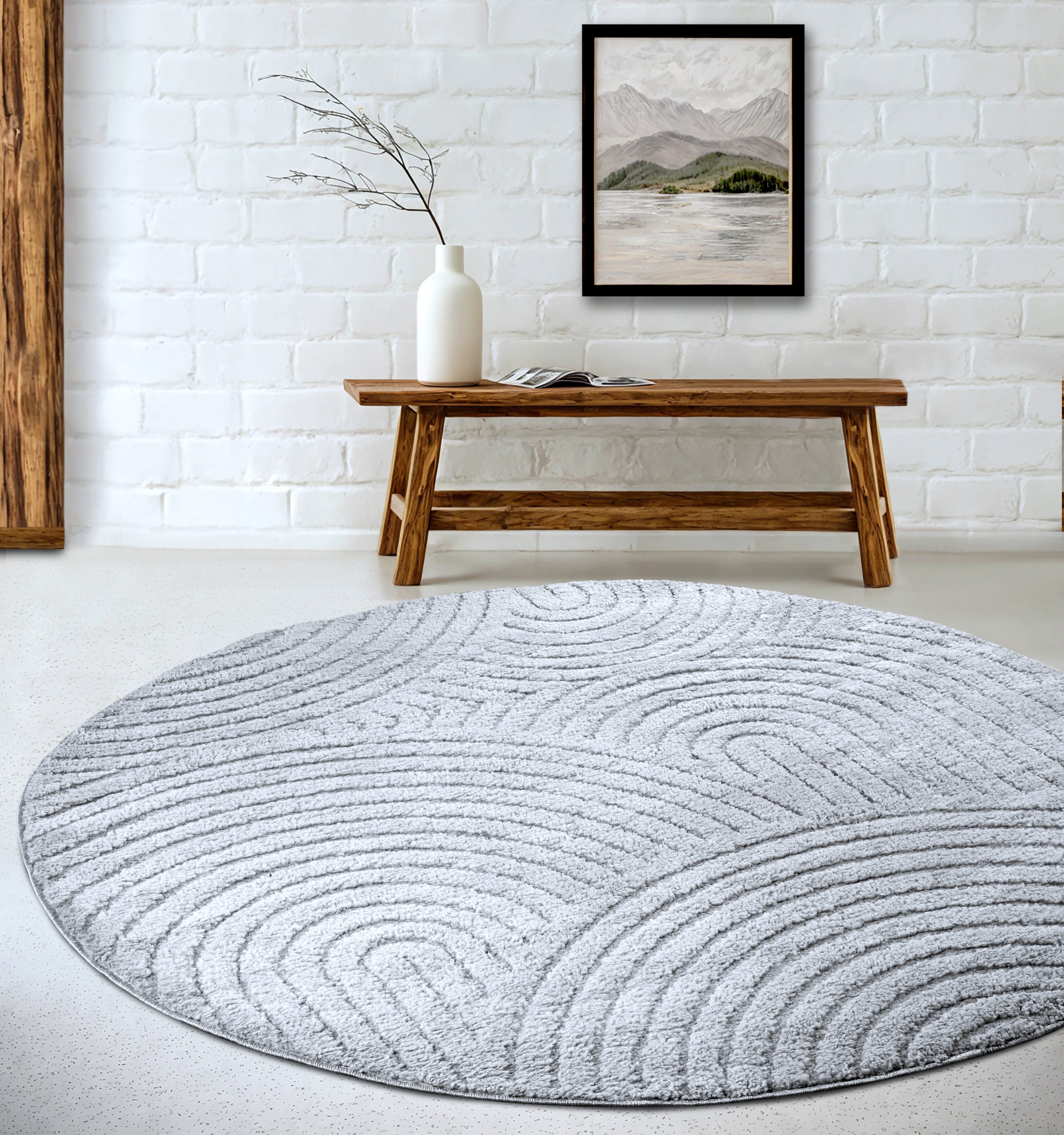 ELLE DECORATION Design-vloerkleed Cosy Panglao, ook als rond tapijt verkrijgbaar uni laagpolig, hoog-laag structuur, modern, scandi, boho, woonkamer