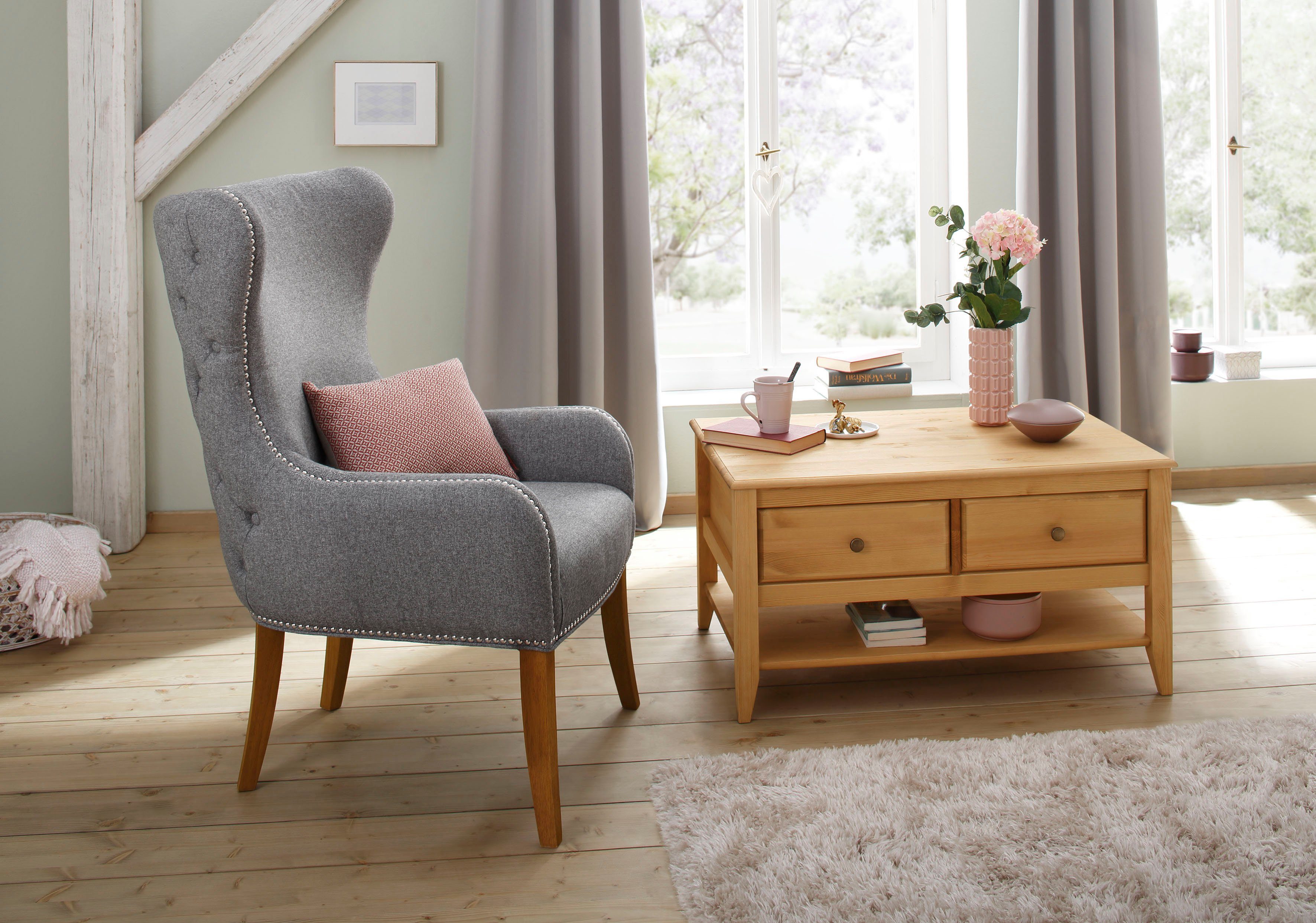 Home affaire Salontafel Leonis Breedte 89 cm, met lades en legplank, van massief grenen