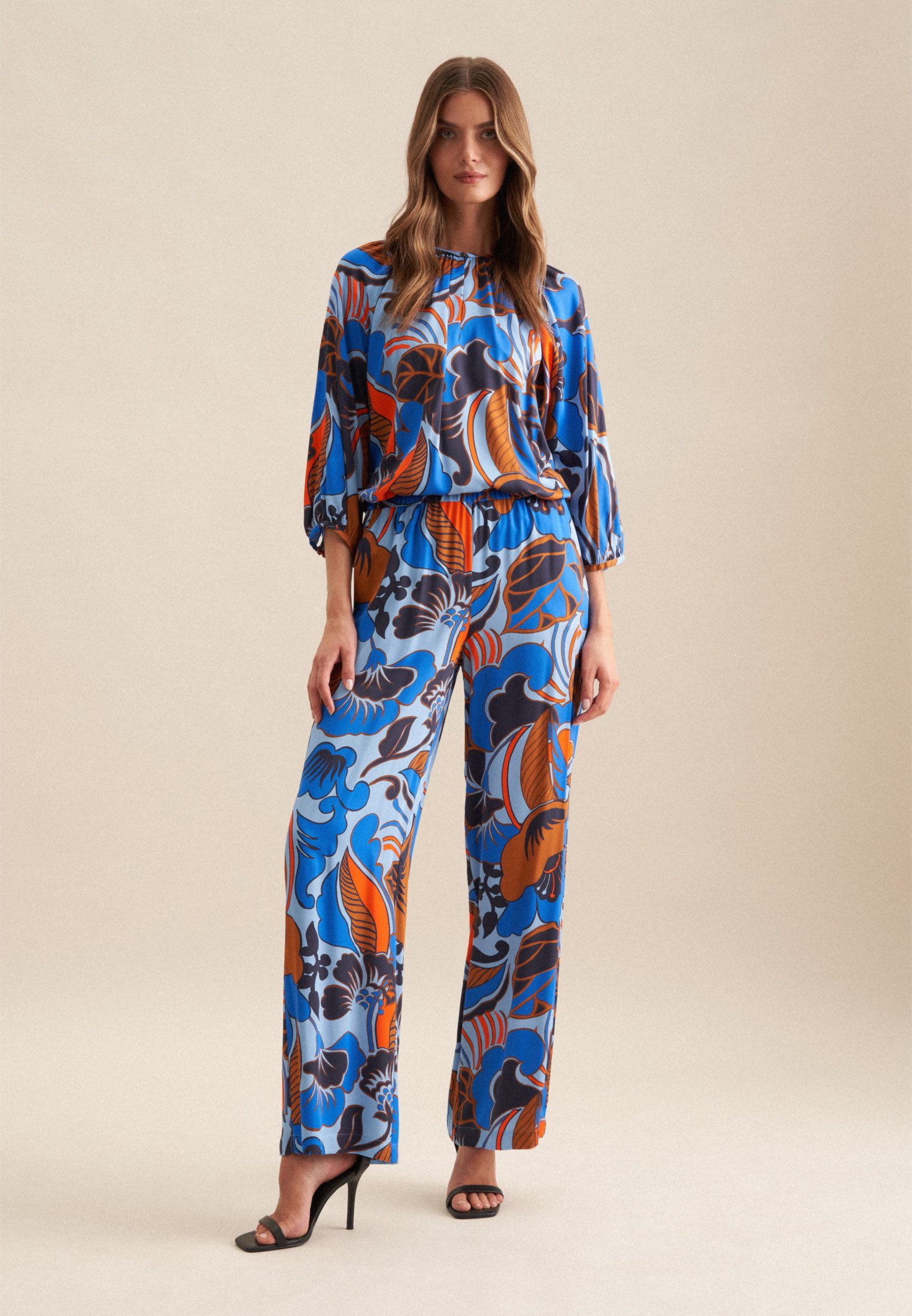 seidensticker Klassieke blouse Zwarte roos Tuniek bloemmotief