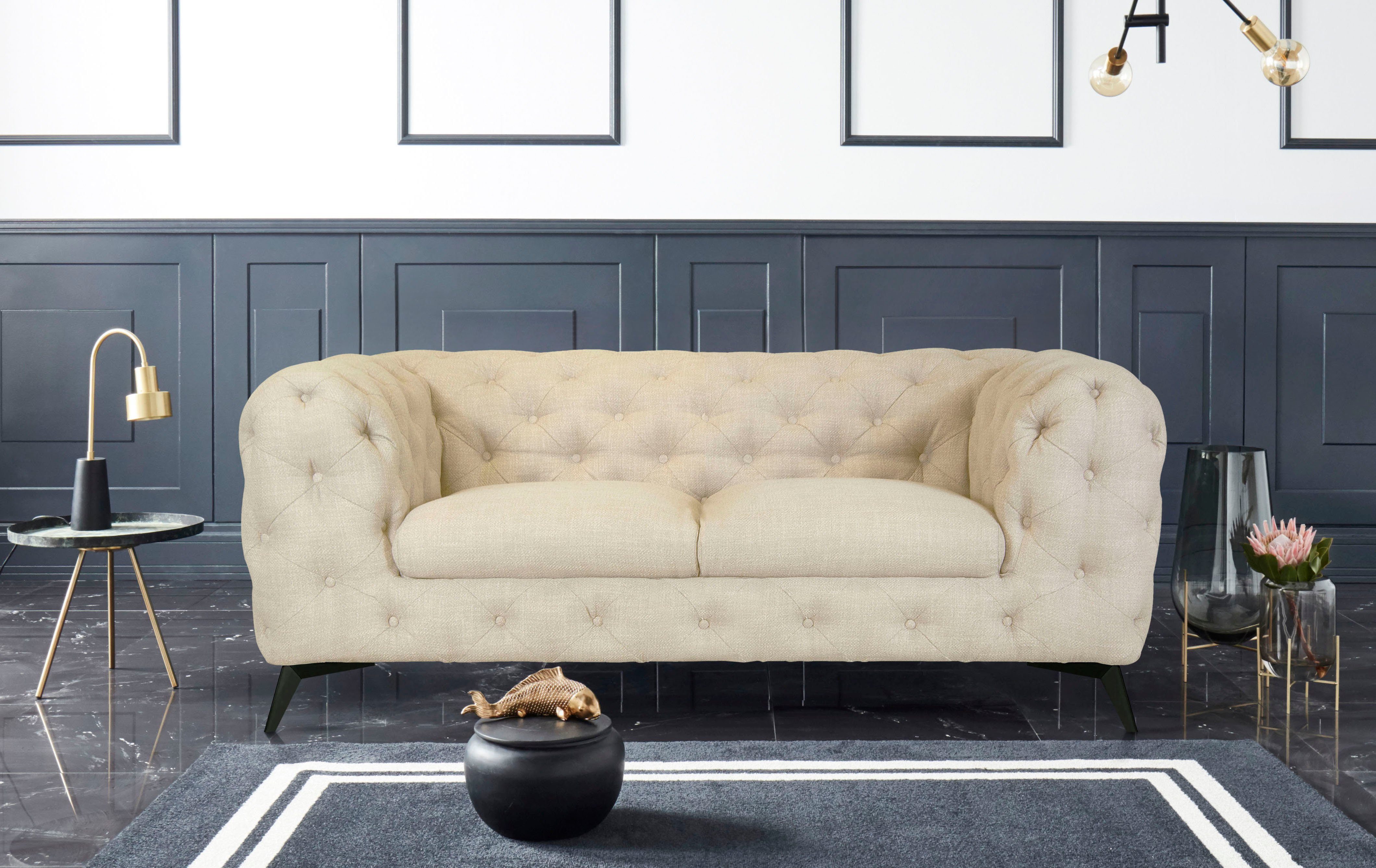 Leonique Chesterfield-bank Glynis luxueuze capitonnage, moderne chesterfield look, kleur van de poten ter keuze