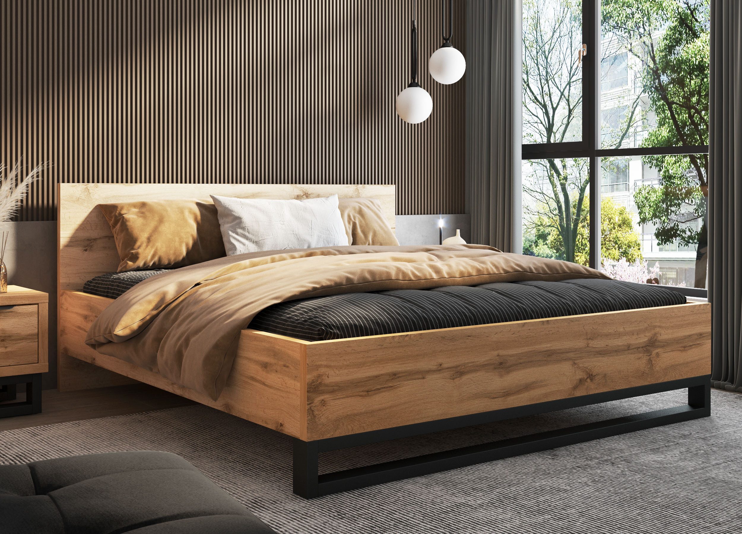 Home affaire Bedframe Bronne, Made in Europe met slede in metaallook, fsc-gecertificeerd, keuze uit 3 breedtes
