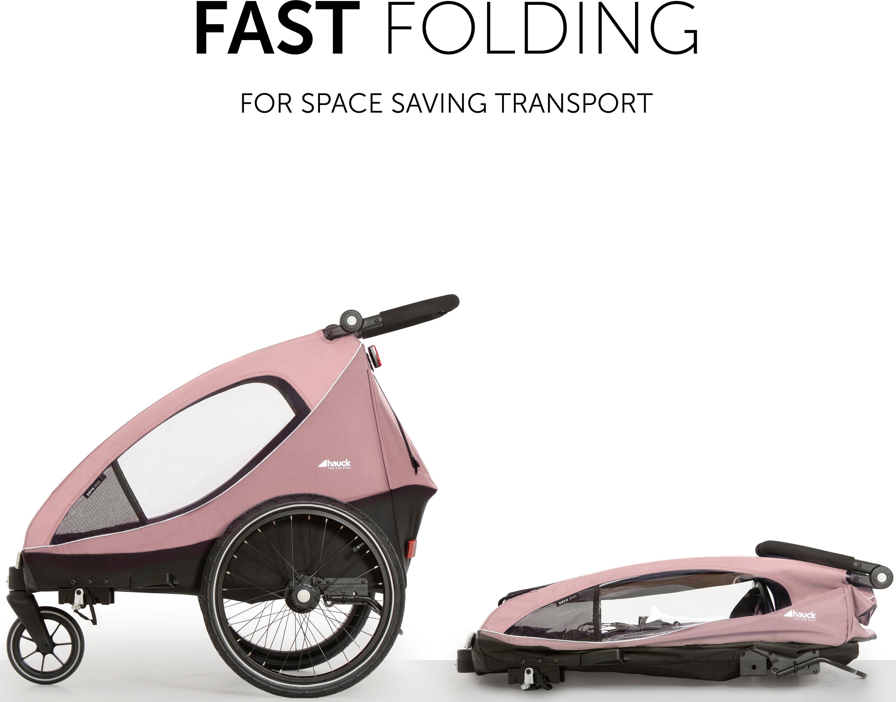 Hauck Kinderen fiets aanhanger 2in1 Fietstrailer en Buggy Dryk Duo, roos